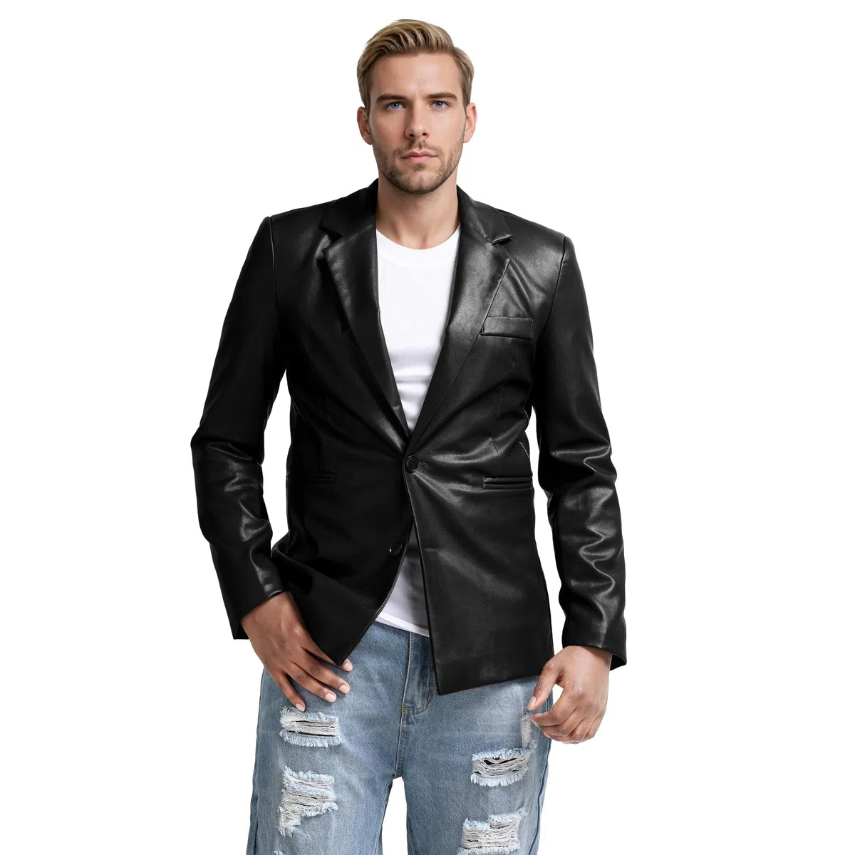 YFFUSHI Chaqueta Hombre de Piel Sintética Americana Soft Vintage Slim Fit Casual
