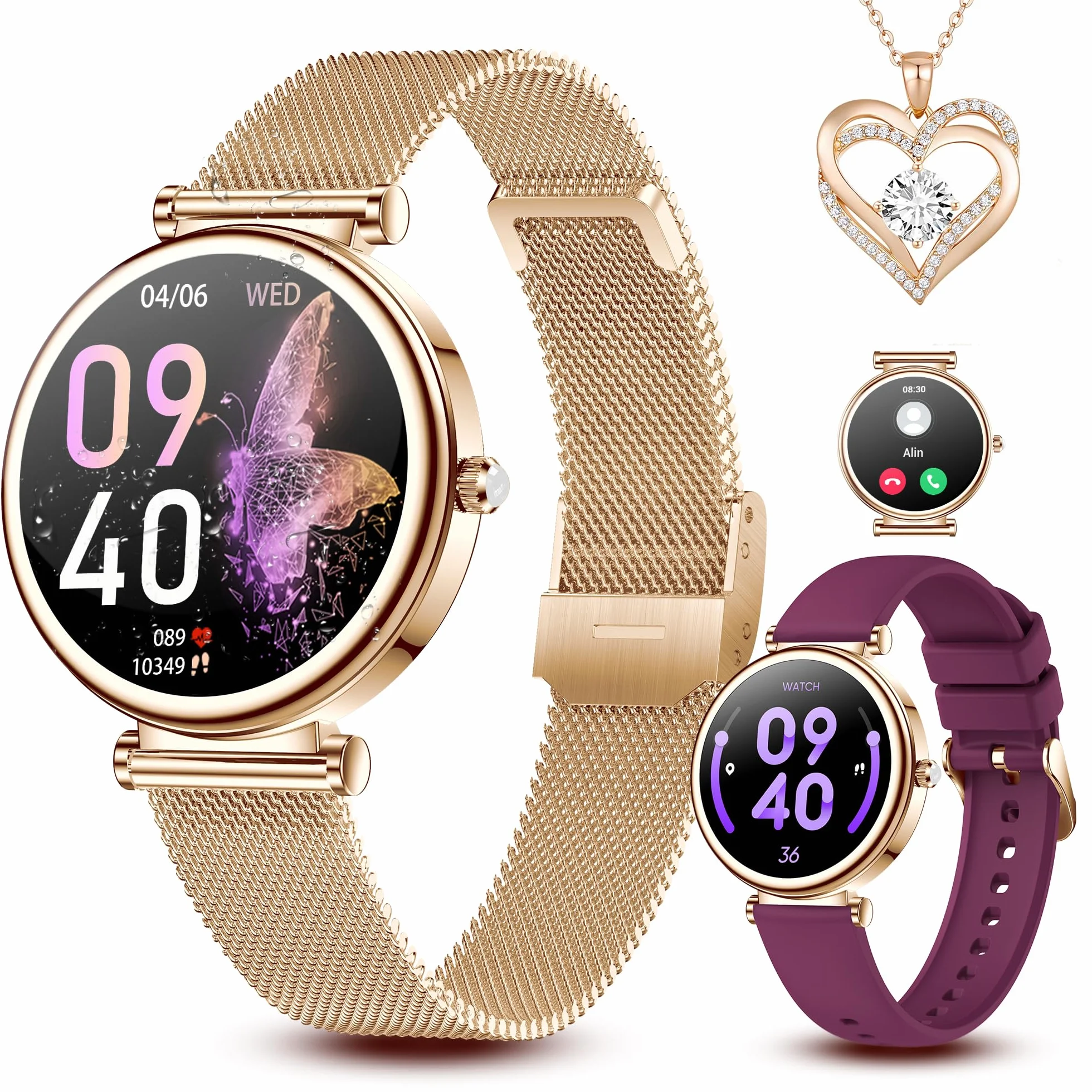 Reloj Inteligente para Mujer, Pantalla Táctil HD de 1,3 Pulgadas IP68 Resistente al Agua, Deportivo Smartwatch con Monitor de Ritmo Cardíaco, Podómetro, Oxímetro para Android iOS, Regalo