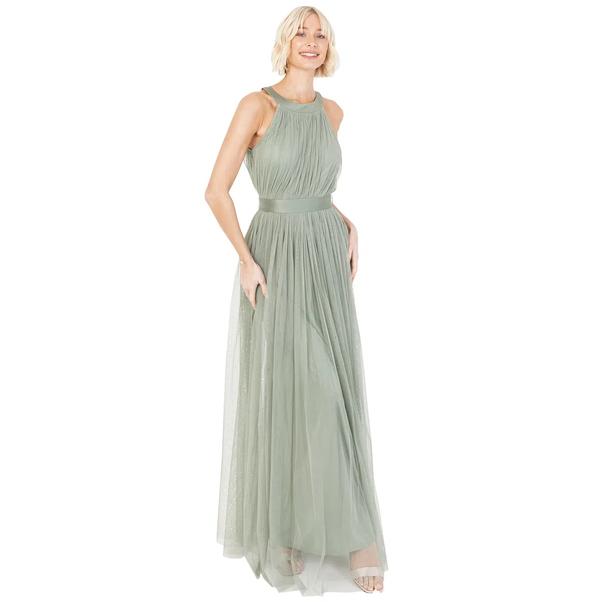 Anaya with Love Ladies Maxi Dress for Women Halter Neck Long Sleeveless with Belt a Line Evening Gown Ball Prom Wedding Guest Bridesmaid Vestido para Mujer