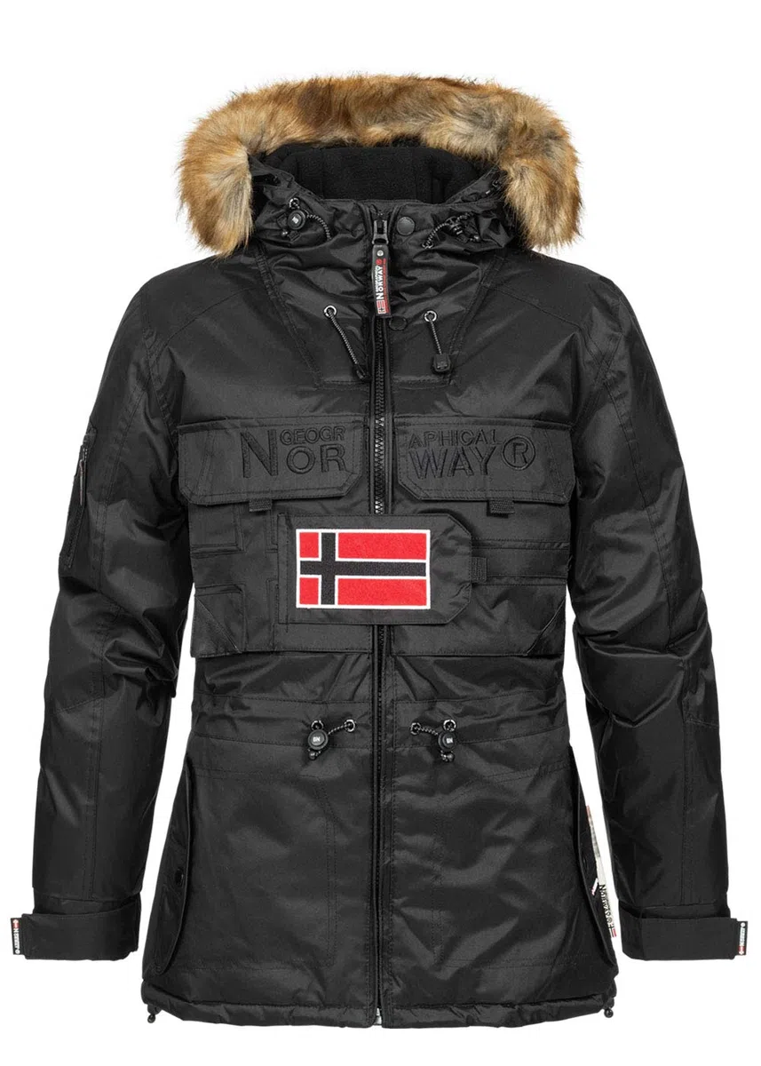 Geographical Norway Bellaciao Lady Parka Mujer Otoño Invierno Abrigo Capucha Piel Sintética Chaqueta Corta Viento Esquí