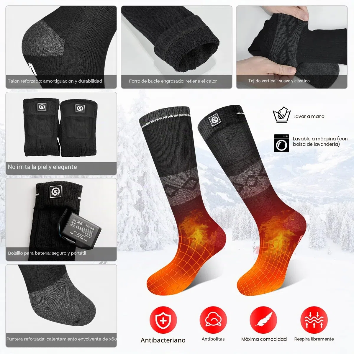 Calcetines Térmicos para Hombre Mujer Batería Recargable Calcetines Eléctricos en Invierno Frío Calcetines Térmicos para Caza Camping Esquí Senderismo Pesca Montar Motociclismo