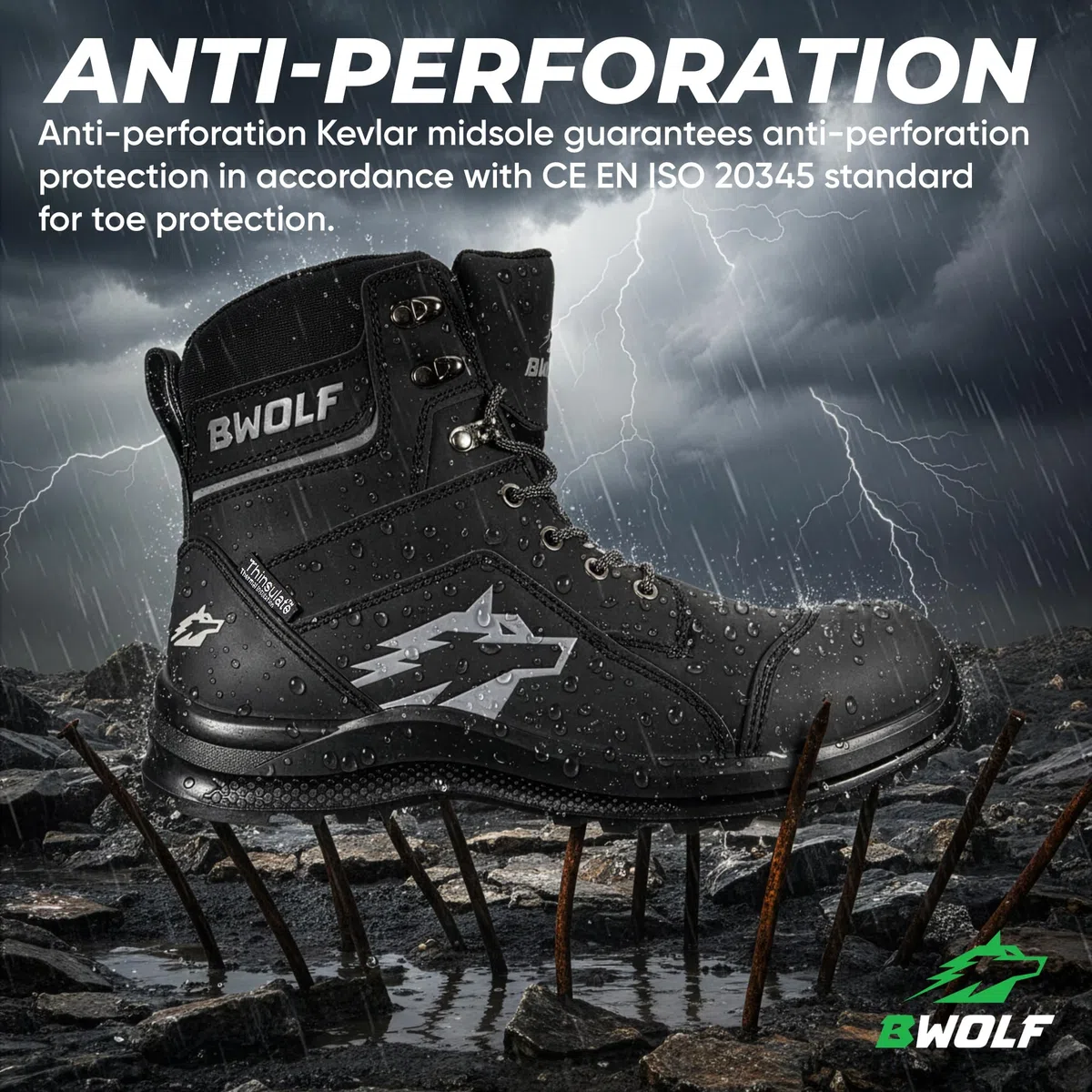 BWOLF Fantom Hi S7L - Botas de seguridad impermeables para hombre con entresuela de Kevlar, puntera compuesta