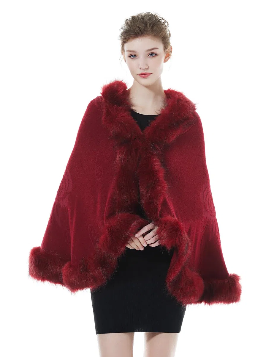 BEAUTELICATE Estola de Pelo Mujer Chal de Piel Sintética de Conejo Capa de Abrigo Punto Poncho Cardigan para Boda Fiesta Invierno