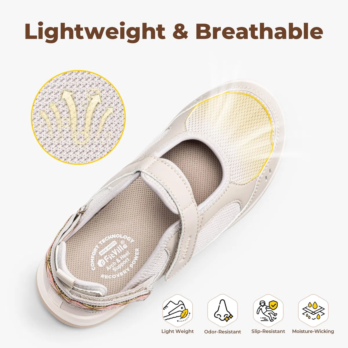 FitVille Sandalias Mary Jane Mujer Ancho Extra Zapatos de Verano Cierre Ajustable Transpirables