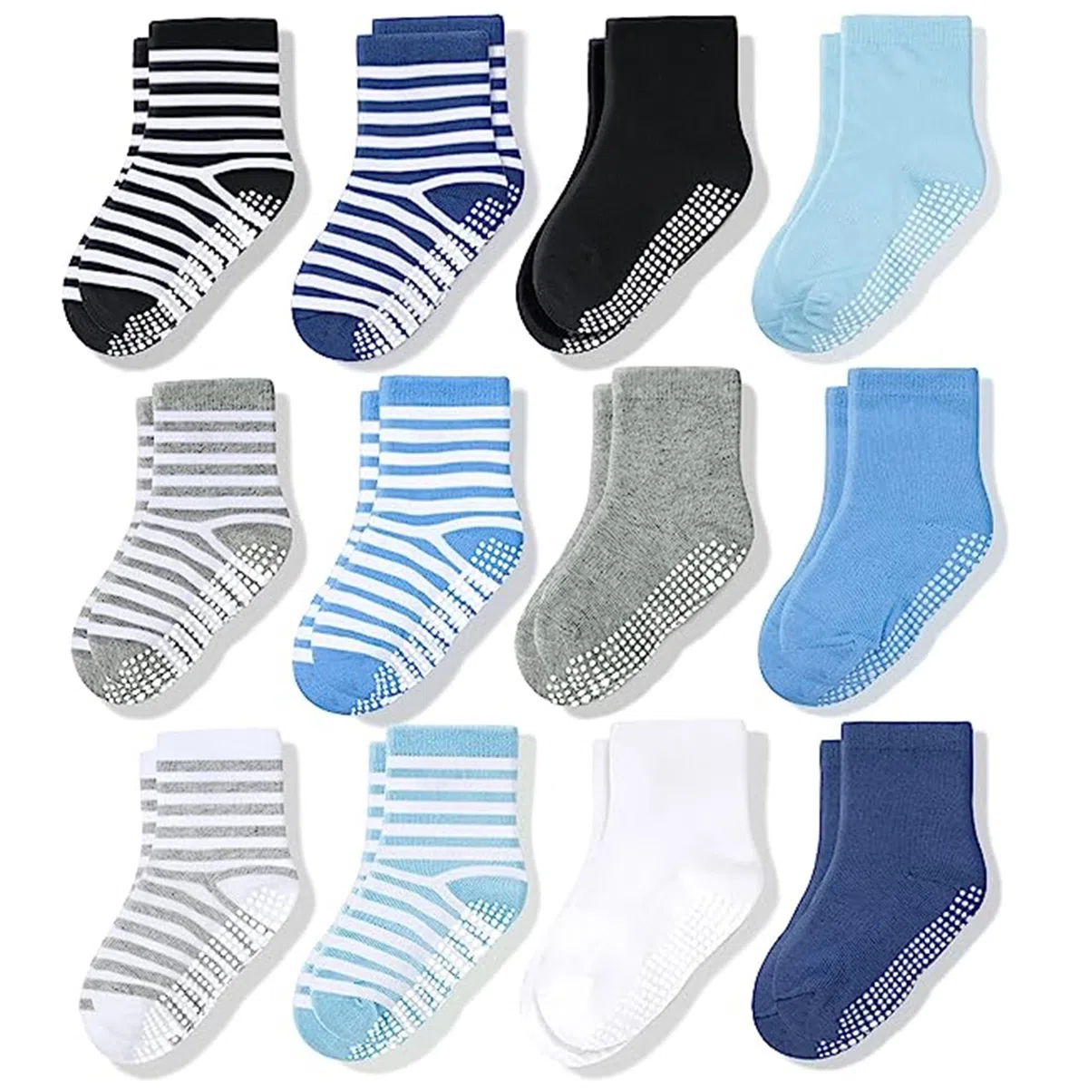 CozyWay Calcetines antideslizantes para niños, 12 pares, para niños, antideslizantes, de algodón, para niños y niñas