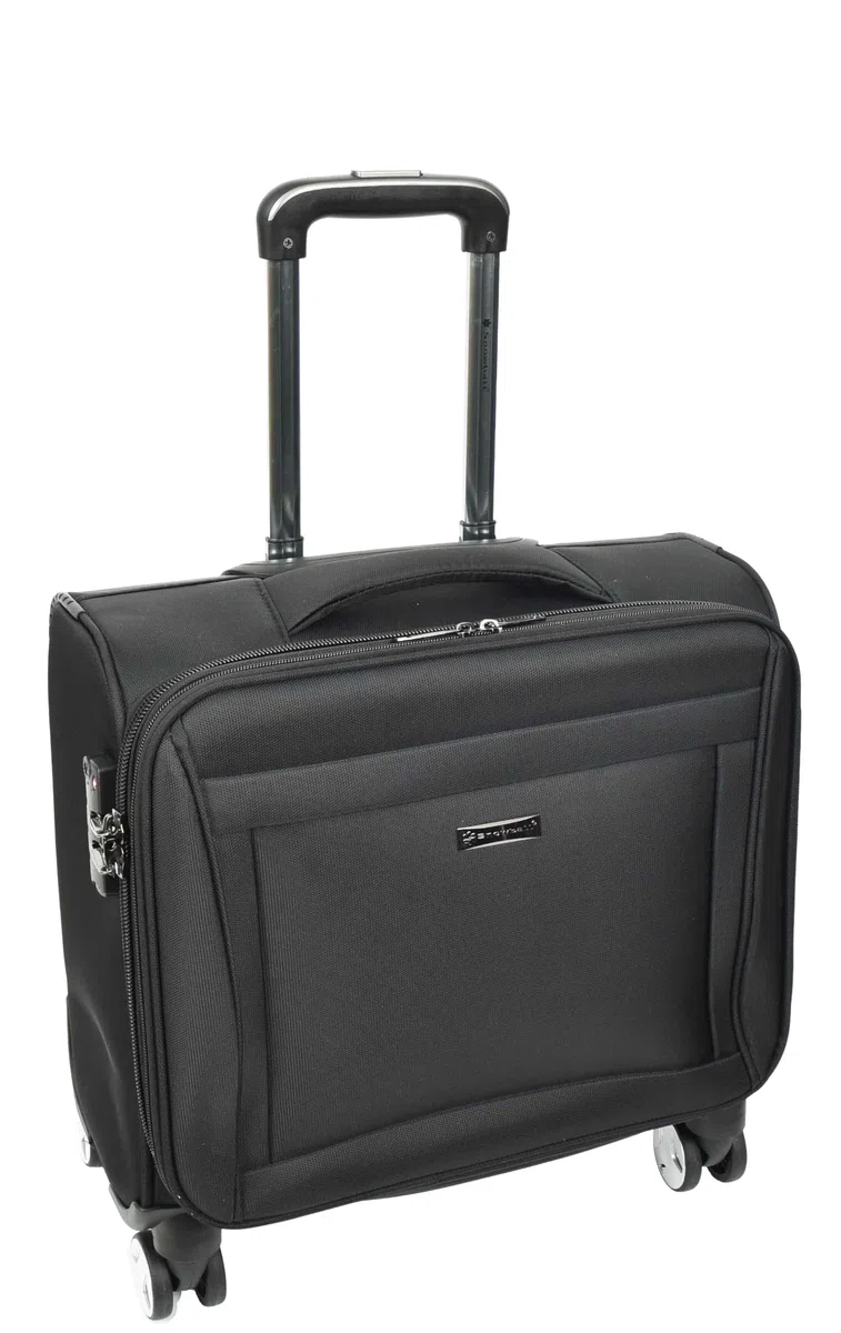 A1 FASHION GOODS Maleta de 4 ruedas para piloto, ligera, con cerradura TSA, tamaño de cabina, bolsa de viaje y negocios, Black, S, Carcasa suave para piloto con ruedas