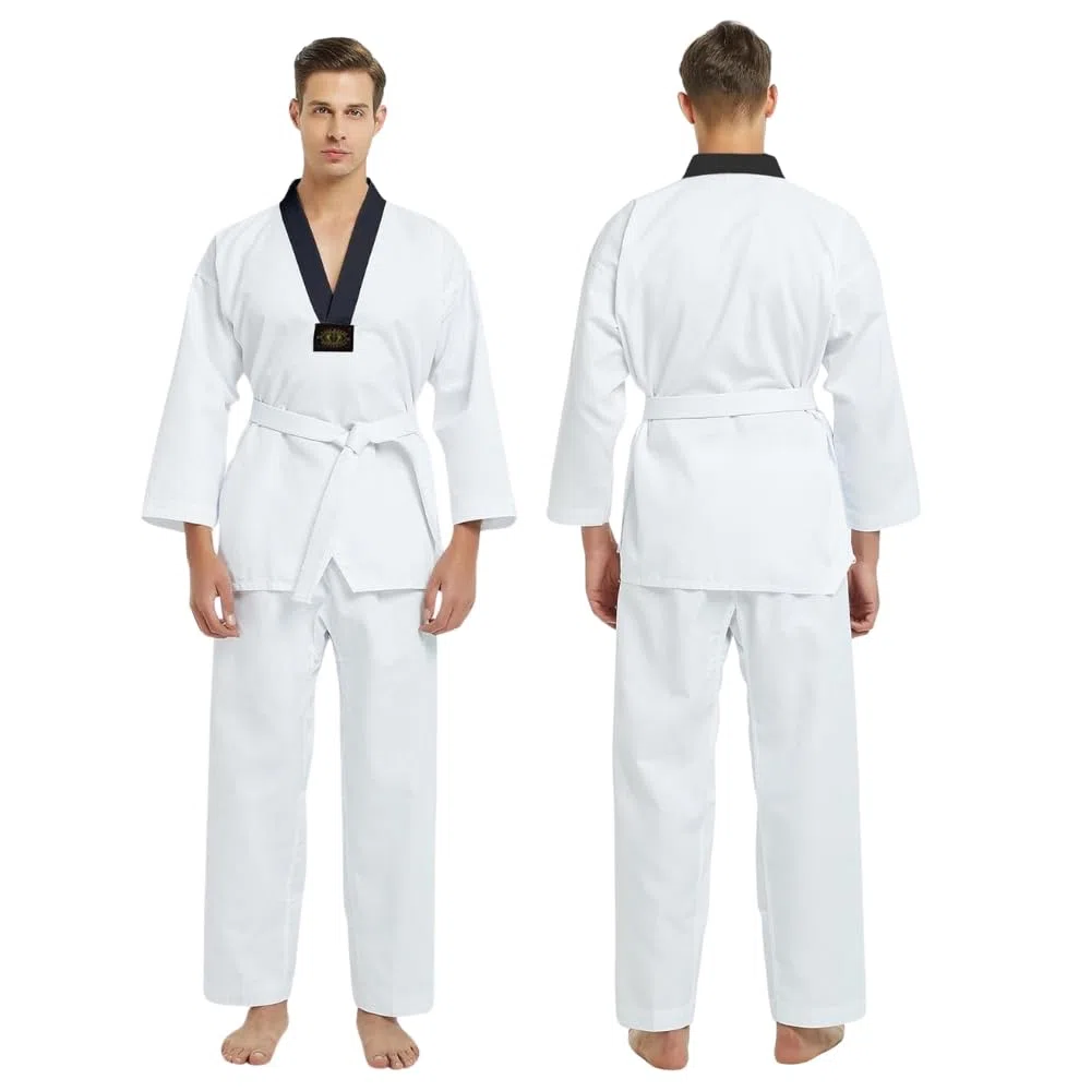 Traje Taekwondo, Kimono Judo BJJ Gi Premium Ligero Cuello en V Negro Uniforme para MMA Artes Marciales Entrenamiento