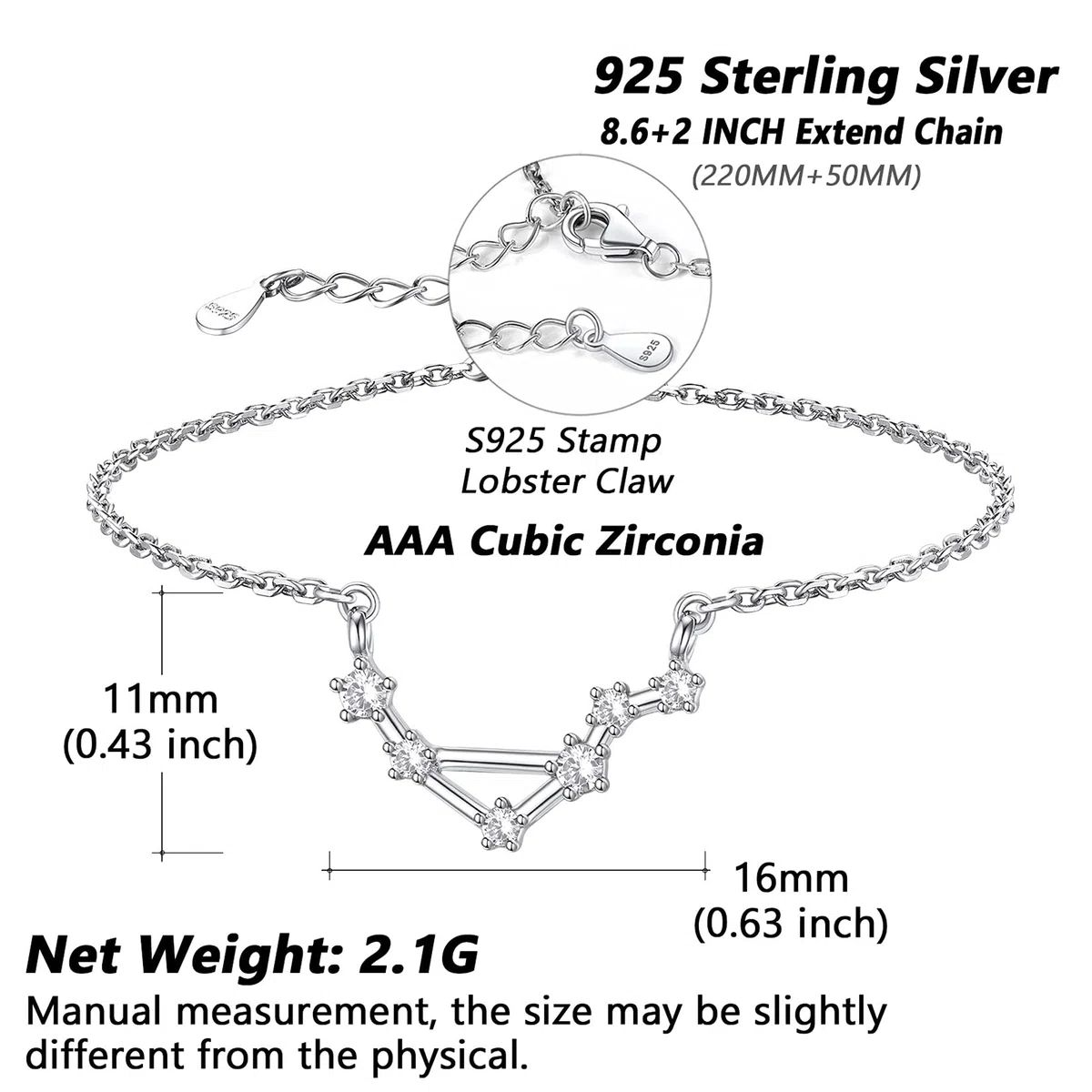 Silvora 22cm Tobillera Plata de Ley 925 Pulsera Zodiaco Libra Tobillera Verano Piscina