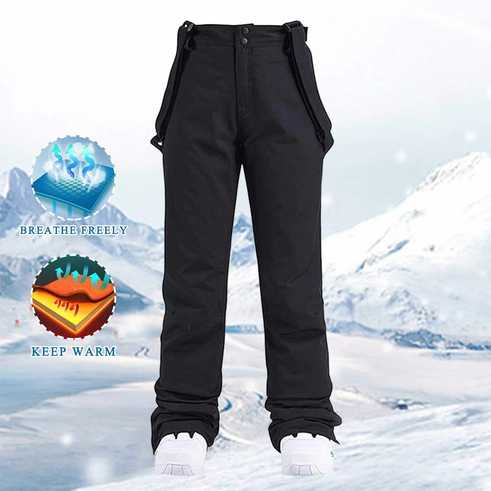 Pantalones de snowboard para mujer, impermeables, pantalones de esquí grandes, pantalones de senderismo, pantalones de esquí para exteriores, resistentes al viento, térmicos, con tirantes, forrados