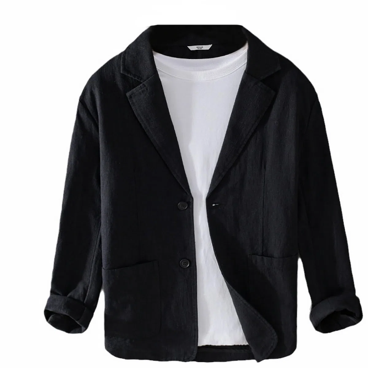 GIBZ Blazers de Lino para Primavera y Verano para Hombre Chaqueta de Traje Sencilla y Versátil con Solapa con Muescas Blazer Abrigo Deportivo de 2 Botones con Bolsillo