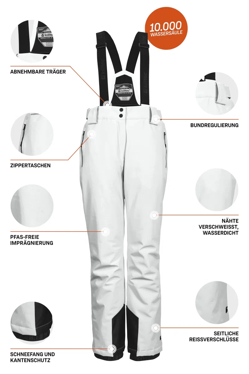 Killtec Ksw 249 Wmn Ski Pnts_erielle - Pantalones de esquí/Pantalones funcionales con Tirantes Desmontables, protección de los Bordes y protección contra la Nieve Mujer