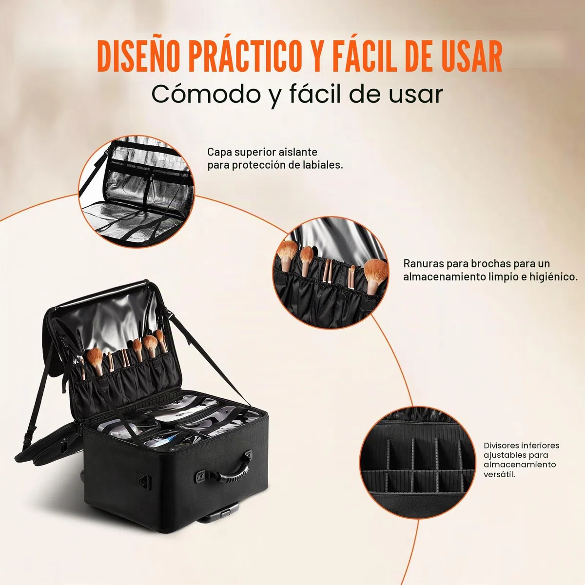 VEVOR Estuche de Maquillaje con Ruedas 3 Niveles, Maleta de Almacenamiento de Transporte con Asas Correa, Caja Bolsa de Maquillaje Oxford Impermeable Negro