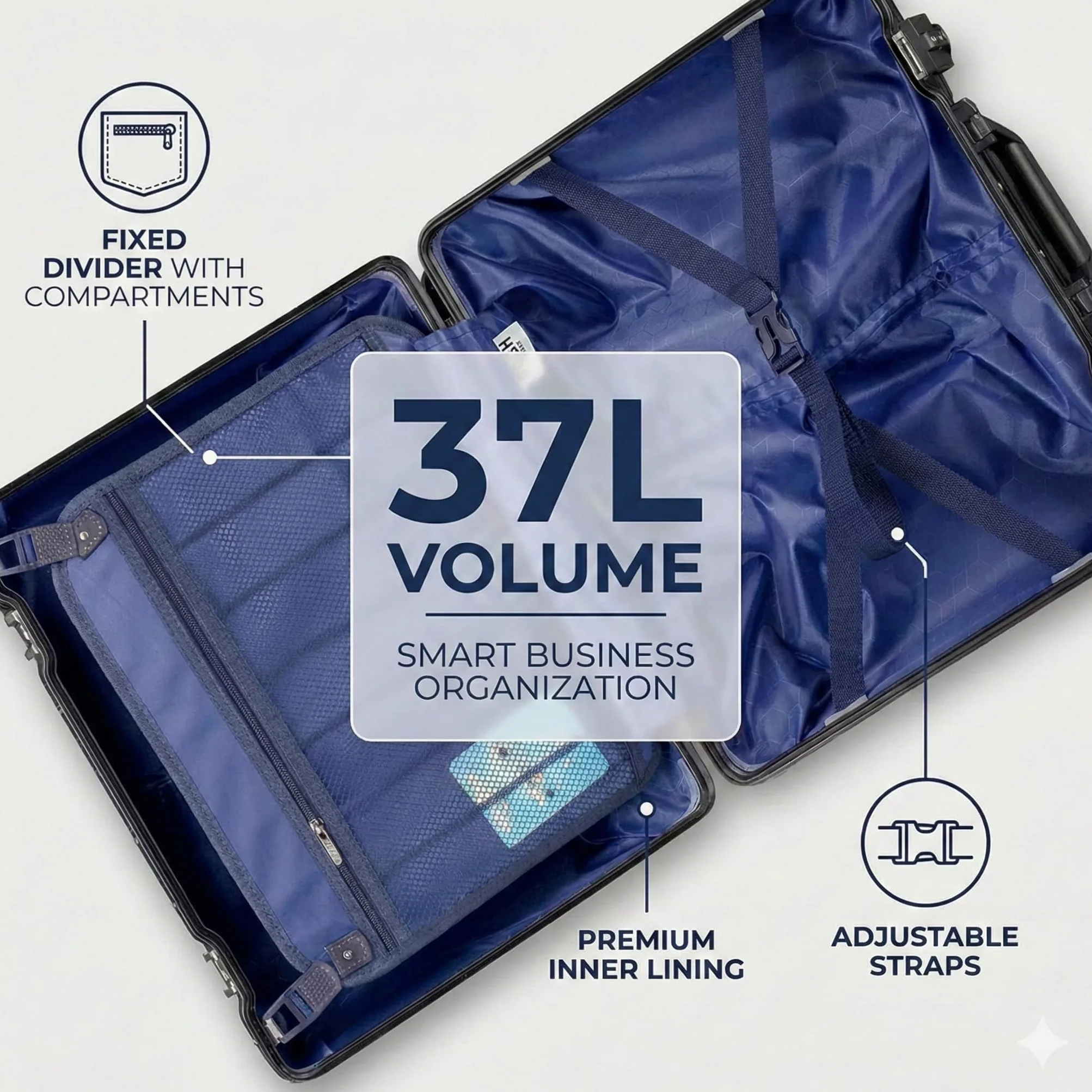 POSH Maleta rígida de pilotos para equipaje de mano, marco de aluminio y cierre a presión, 37 L, 45 x 43 x 25 cm, 100% policarbonato, candado TSA, con 4 ruedas