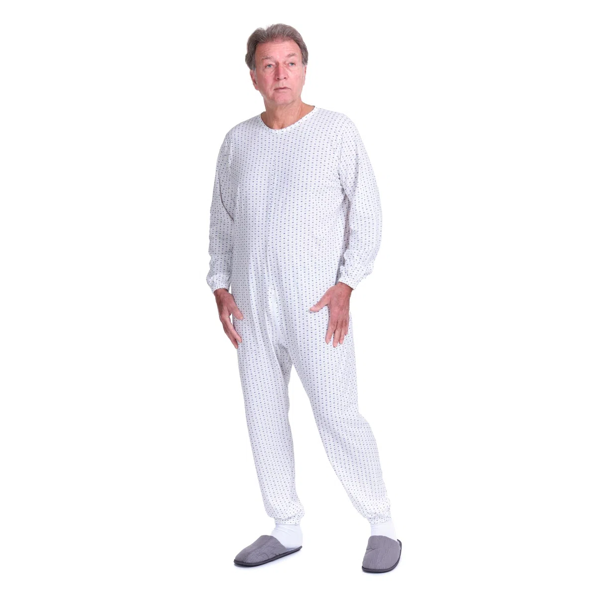 FERRUCCI COMFORT Pijama sanitario con cuello redondo con cremallera en el lomo – 9017 – para ancianos, Alzheimer, incontinencia