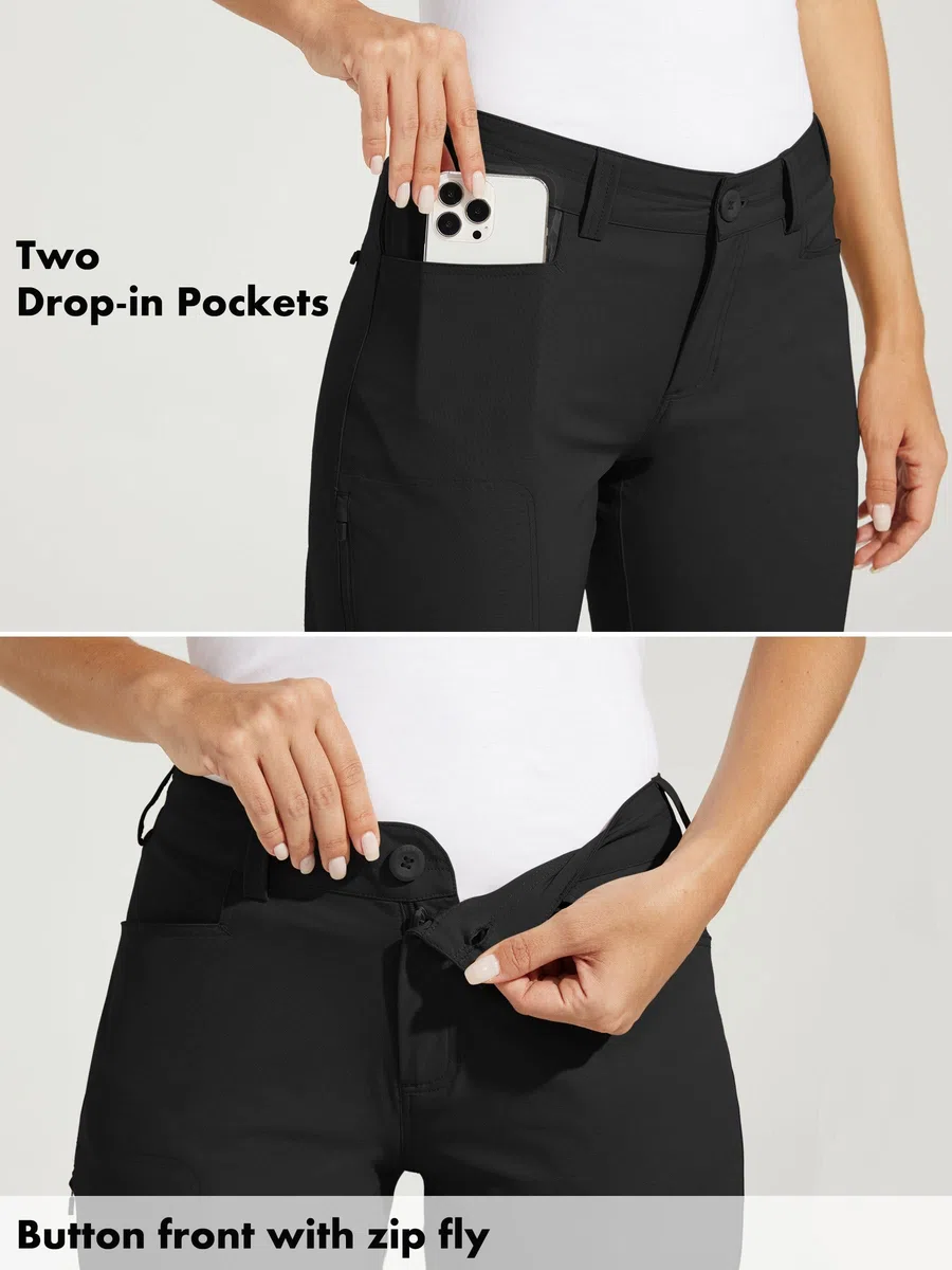 WILLIT Pantalones de golf para mujer, elásticos, de secado rápido, ligeros, para el tiempo libre, con bolsillos, resistentes al agua