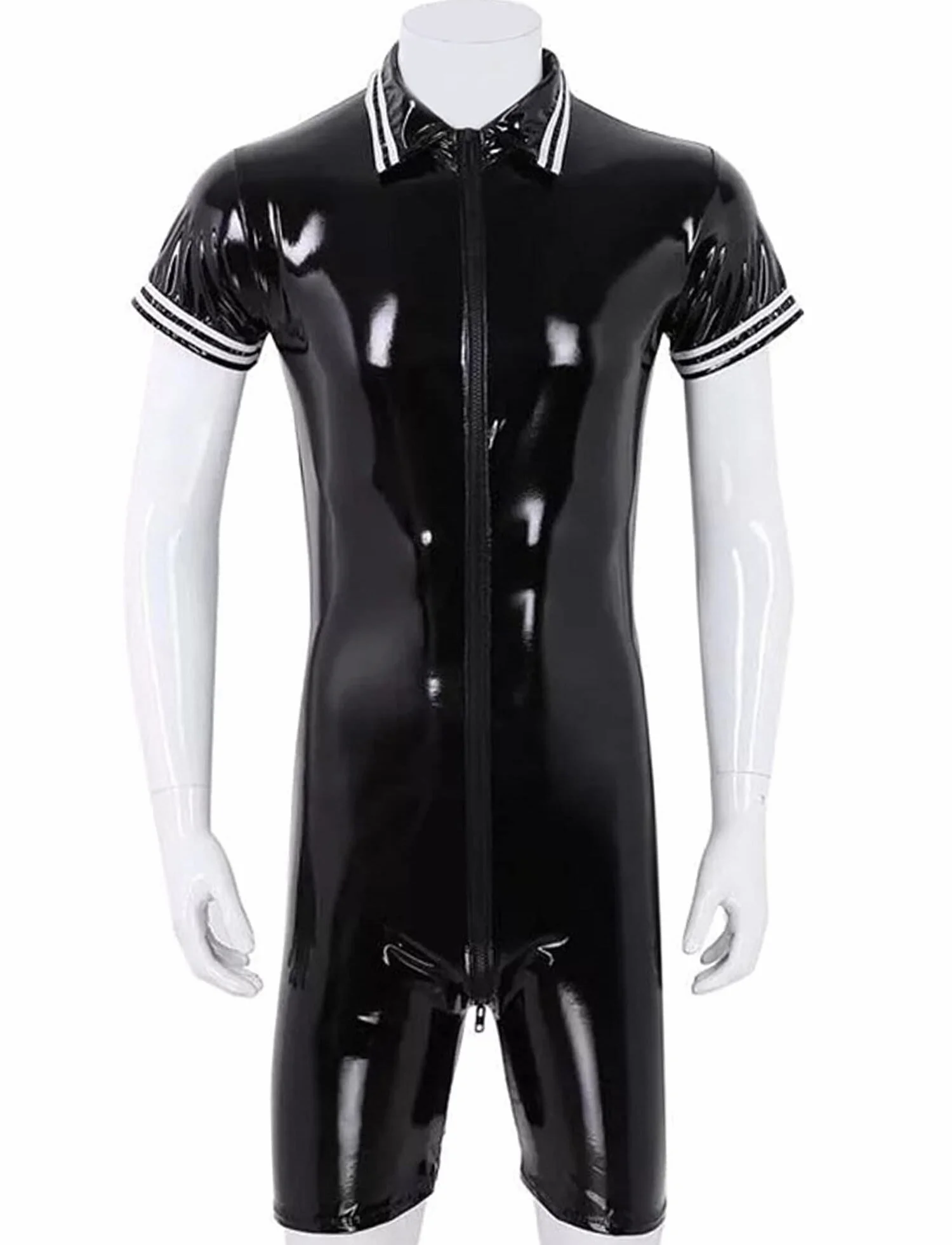 AIEOE Mono para hombre de piel de charol de PVC, con cremallera larga, sexy, corte ajustado