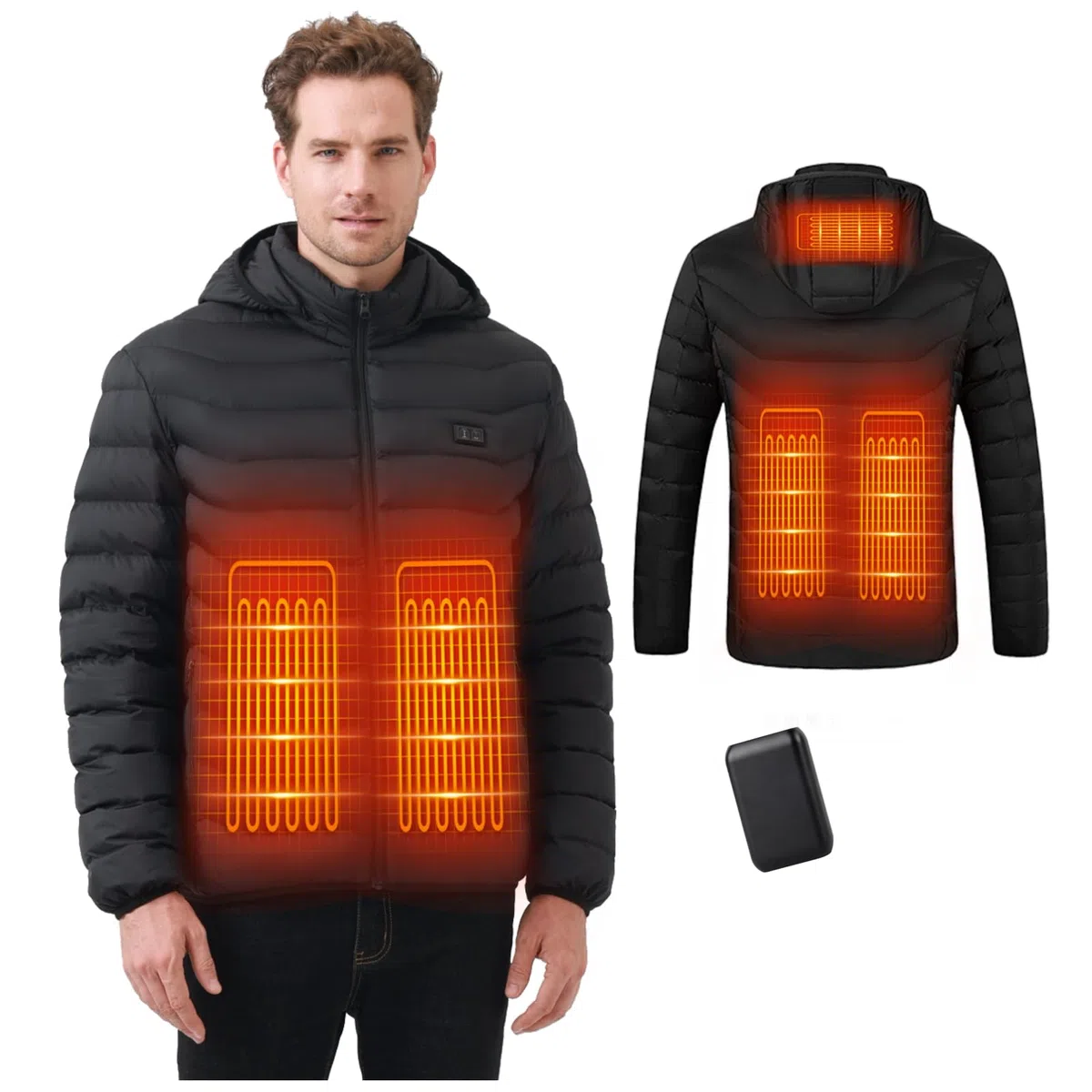 Chaqueta Calefactable Hombre con Batería 10000mAh, Chaquetas con Calefaccion con 5 Zonas, 3 Temperaturas, Control Doble, Ideal para Senderismo, Esquí y Acampar