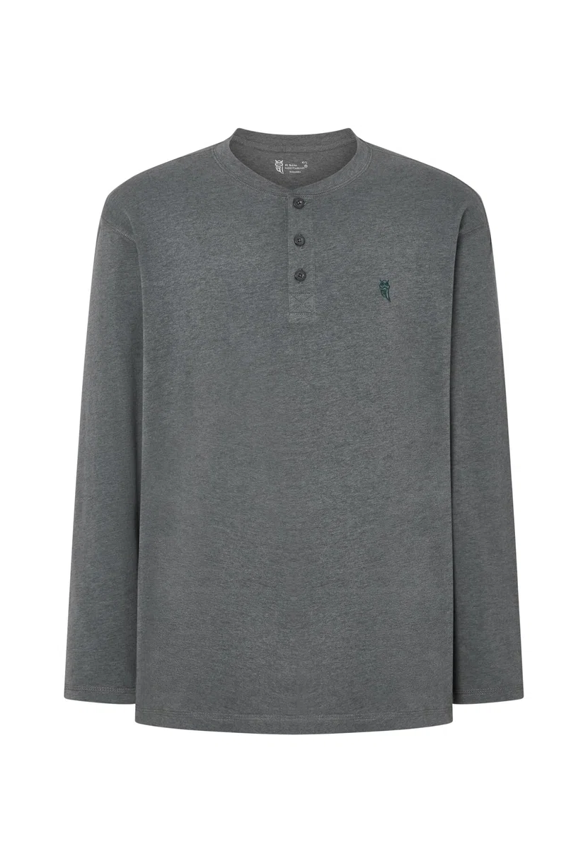 El Búho Nocturno Camiseta Pijama Hombre Manga Larga Lisa Parte Arriba Pijama, 85% Algodón, 15% Viscosa, Gris 7528, L