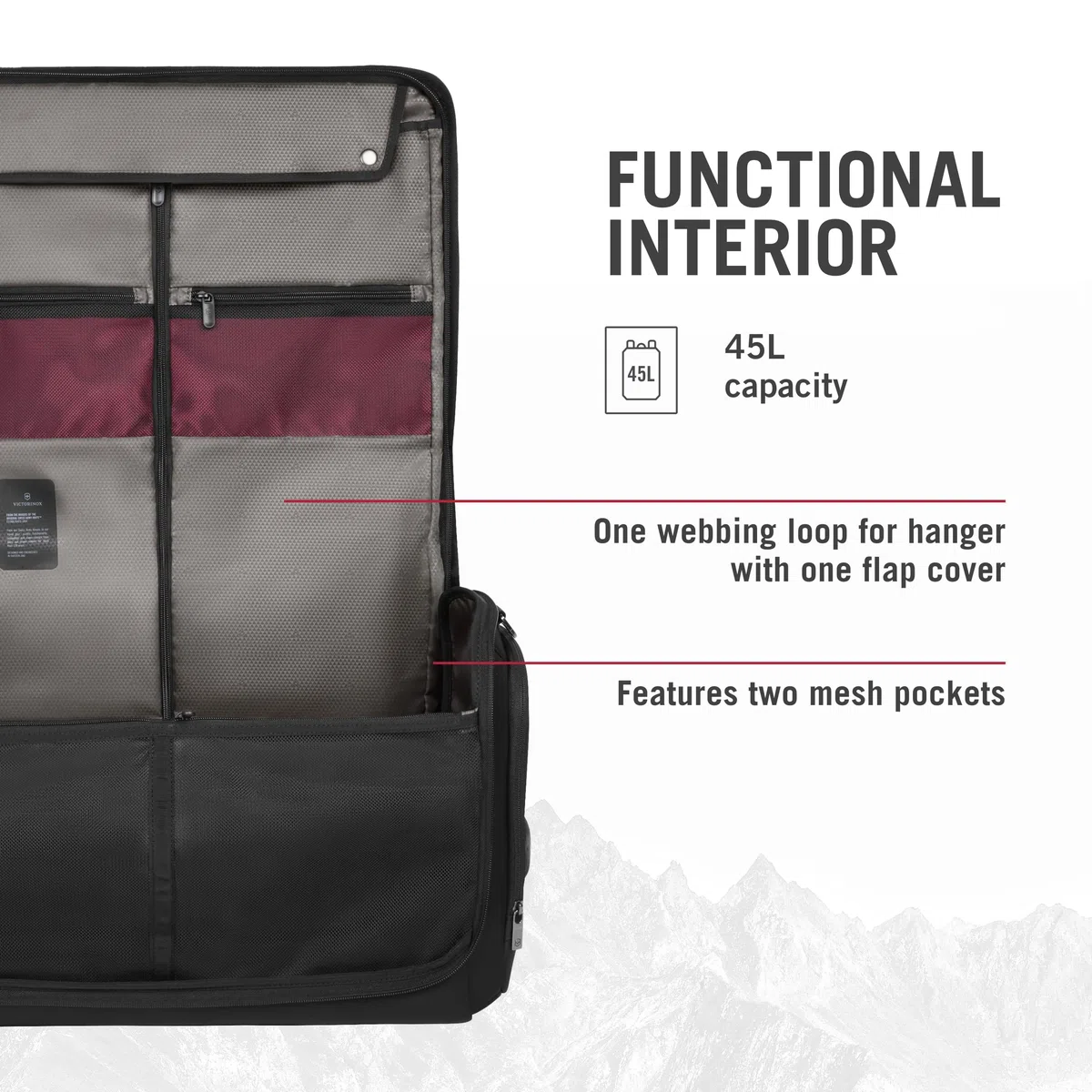 Victorinox Crosslight Garment Bag, Equipaje de Viaje, Portatrajes, Mujer/Hombre, 28 x 56 x 36 cm, Negro
