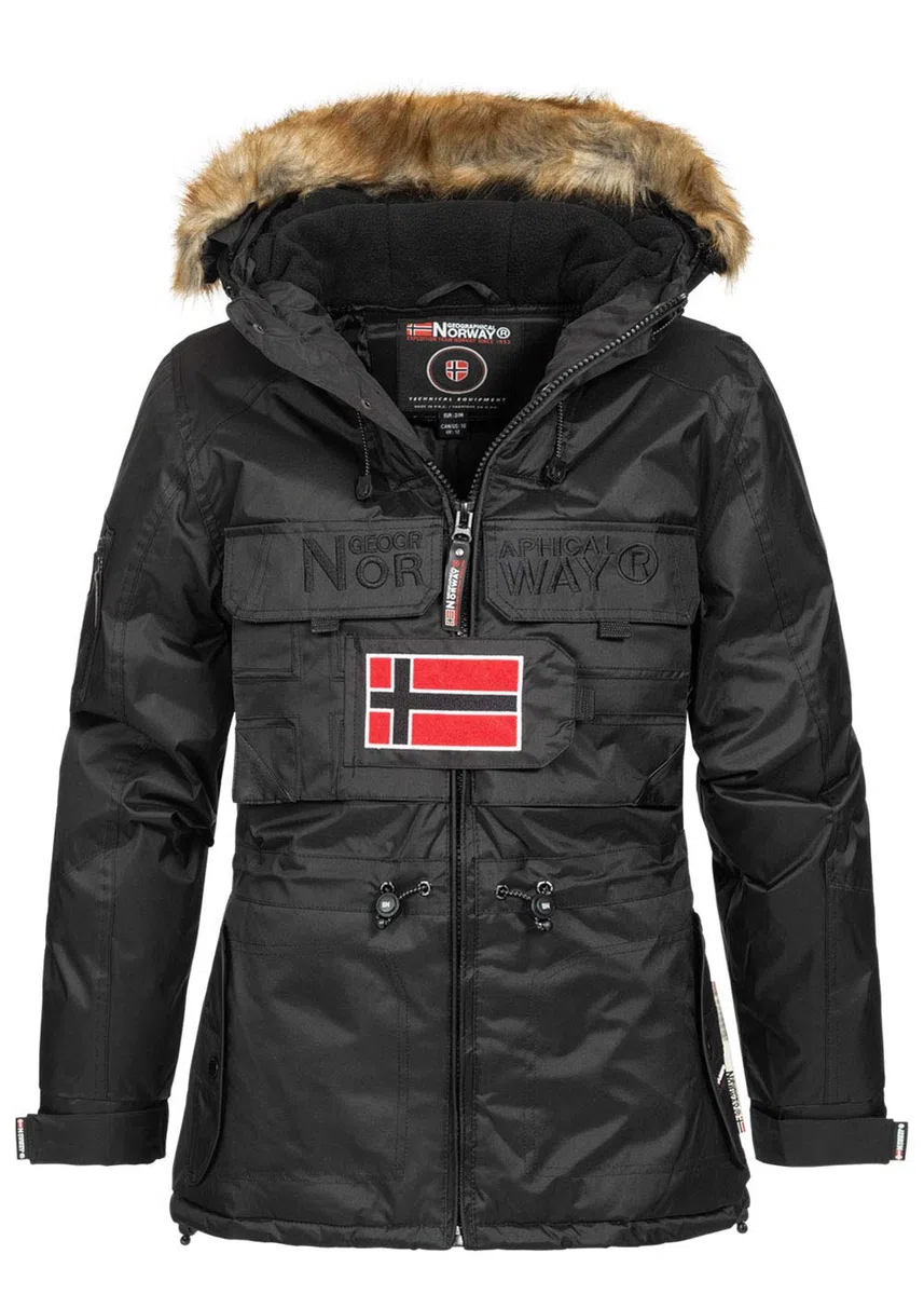Geographical Norway Bellaciao Lady Parka Mujer Otoño Invierno Abrigo Capucha Piel Sintética Chaqueta Corta Viento Esquí