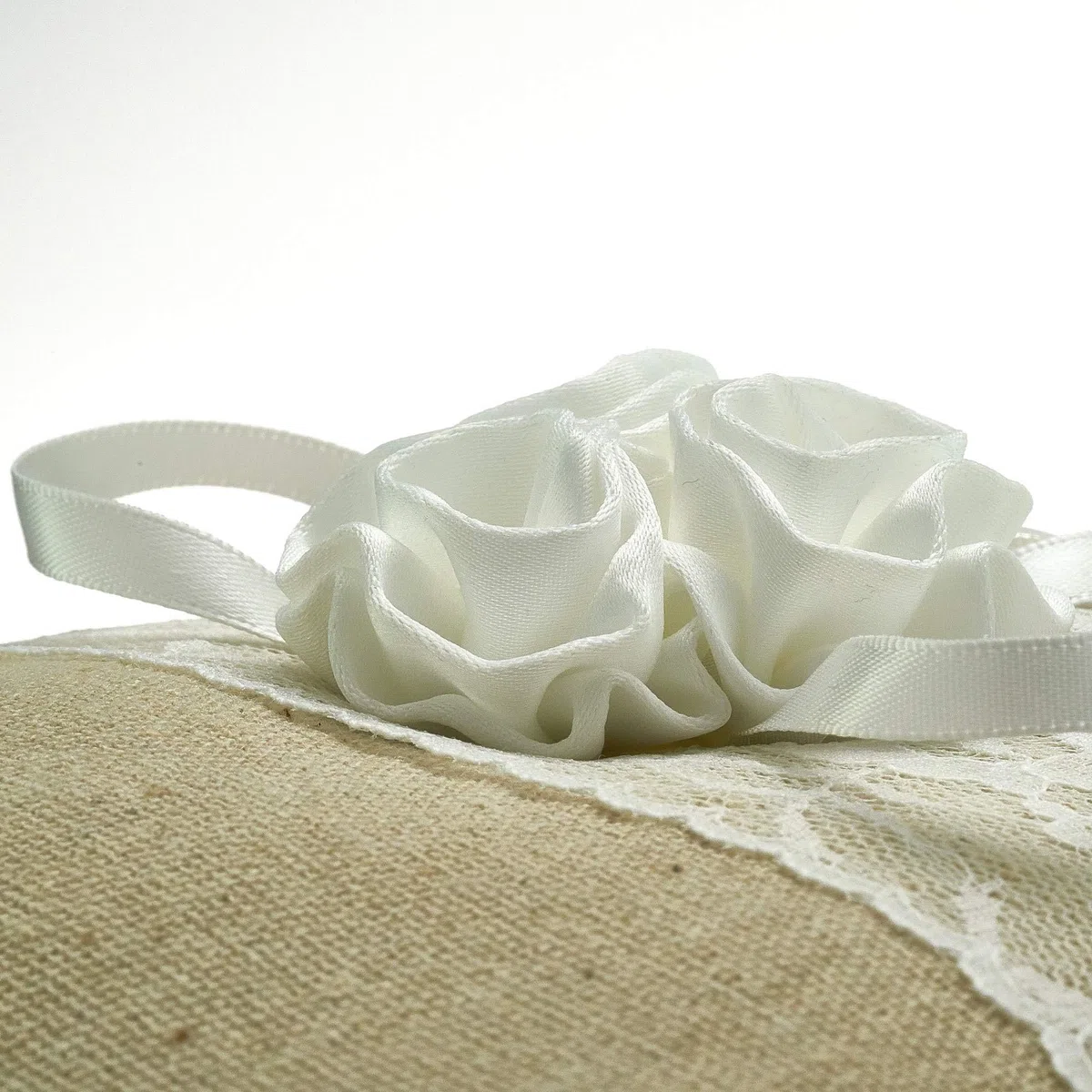 EinsSein 1x Almohada de Anillos Boda Set Flor de Yute 18x18 Grande + 2X Cesta de Flores Porta Bodas alianzas cojin Anillo Cojines Arras Caja Cajas Originales y Cesta niño Raso Rustico Llevar los