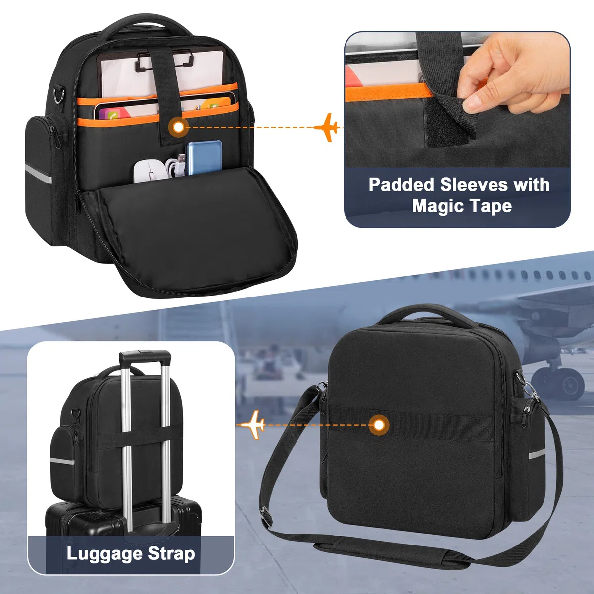 Bolsa para Auriculares de Piloto, Bolsa de Gran Capacidad para Auriculares de Aviación, Rodillera de Piloto y Más, Negro