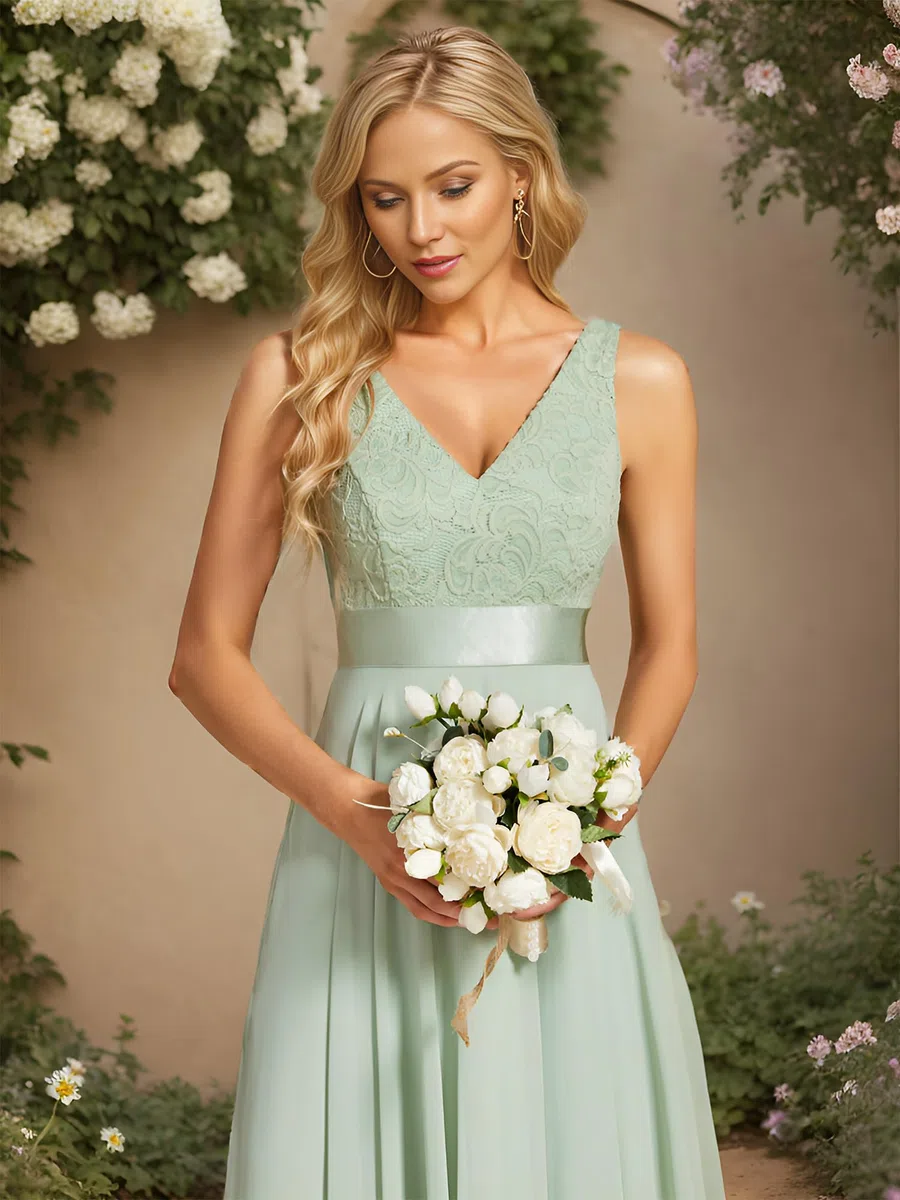 Ever-Pretty Vestidos de Cóctel Corte Imperio Escote en V A-línea con Encaje Gasa Vestido de Fiesta para Mujer 00207
