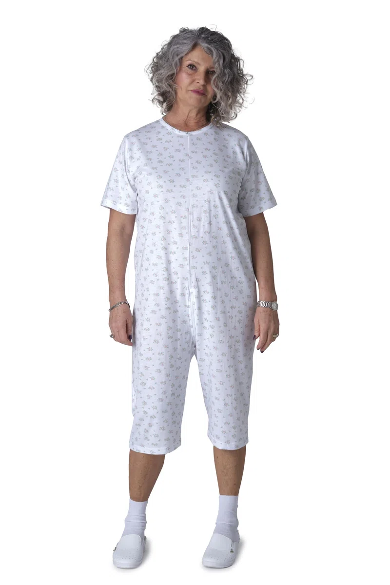 FERRUCCI COMFORT Pijama Sanitario Cuello Redondo Manga Corta Pantalón Corto - 9017 MC PC - Para Mayores, Incontinencia, Alzheimer, Demencia, 100% Algodón Ligero