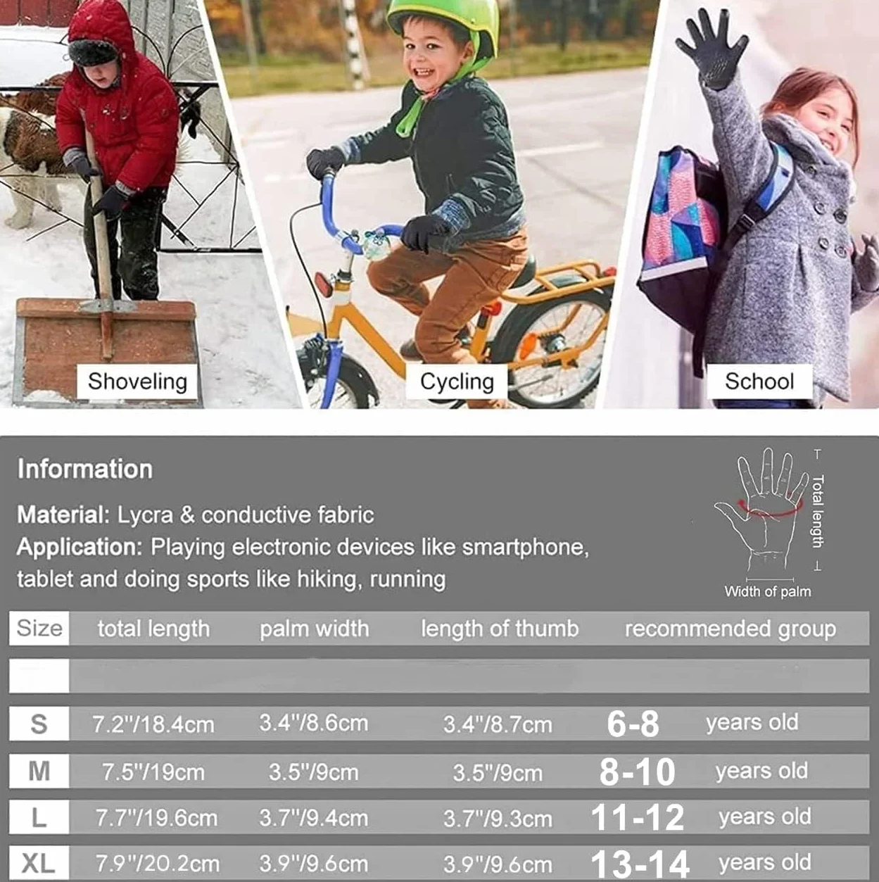 WFX Guantes de Ciclismo para niños, niños y niñas, jóvenes, Pantalla táctil para niños, Guantes de equitación Antideslizantes para Deportes al Aire Libre, Guantes de Dedo Completo