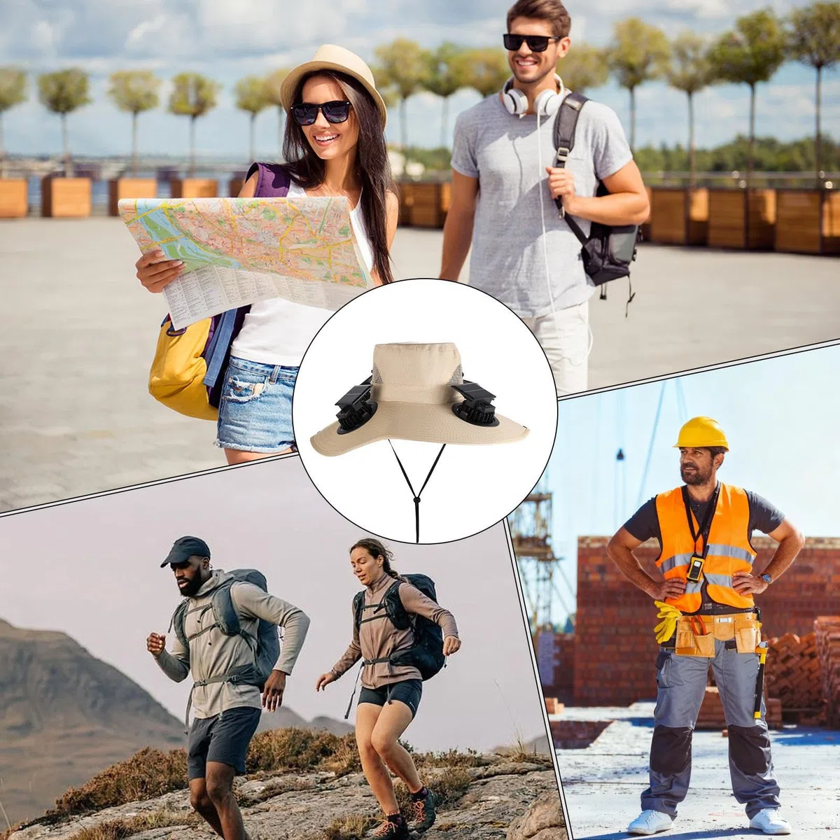 Sombrero con Ventilador Incorporado y Panel Solar,Gorra de ala Ancha con 4 Ventiladores de Energía Solar,Sombrero de Playa Exterior | para Pesca, Jardinería, Senderismo, Trabajo de Verano