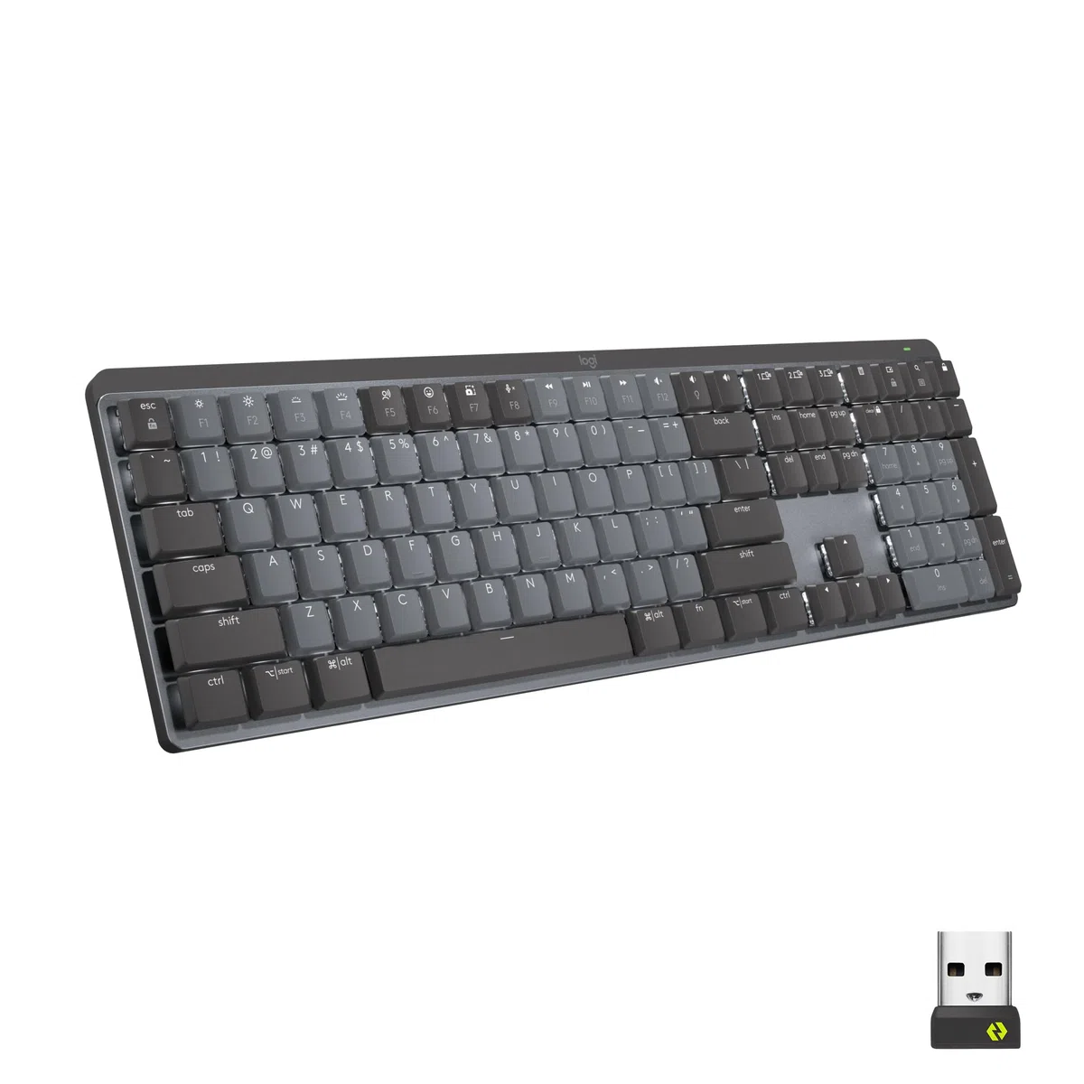 Logitech MX Mechanical Wireless Illuminated Keyboard, Clicky Switches, Backlit, Bluetooth, USB-C, macOS, Windows, Linux, iOS, Android, Metal, QWERTY US International Layout - Grey