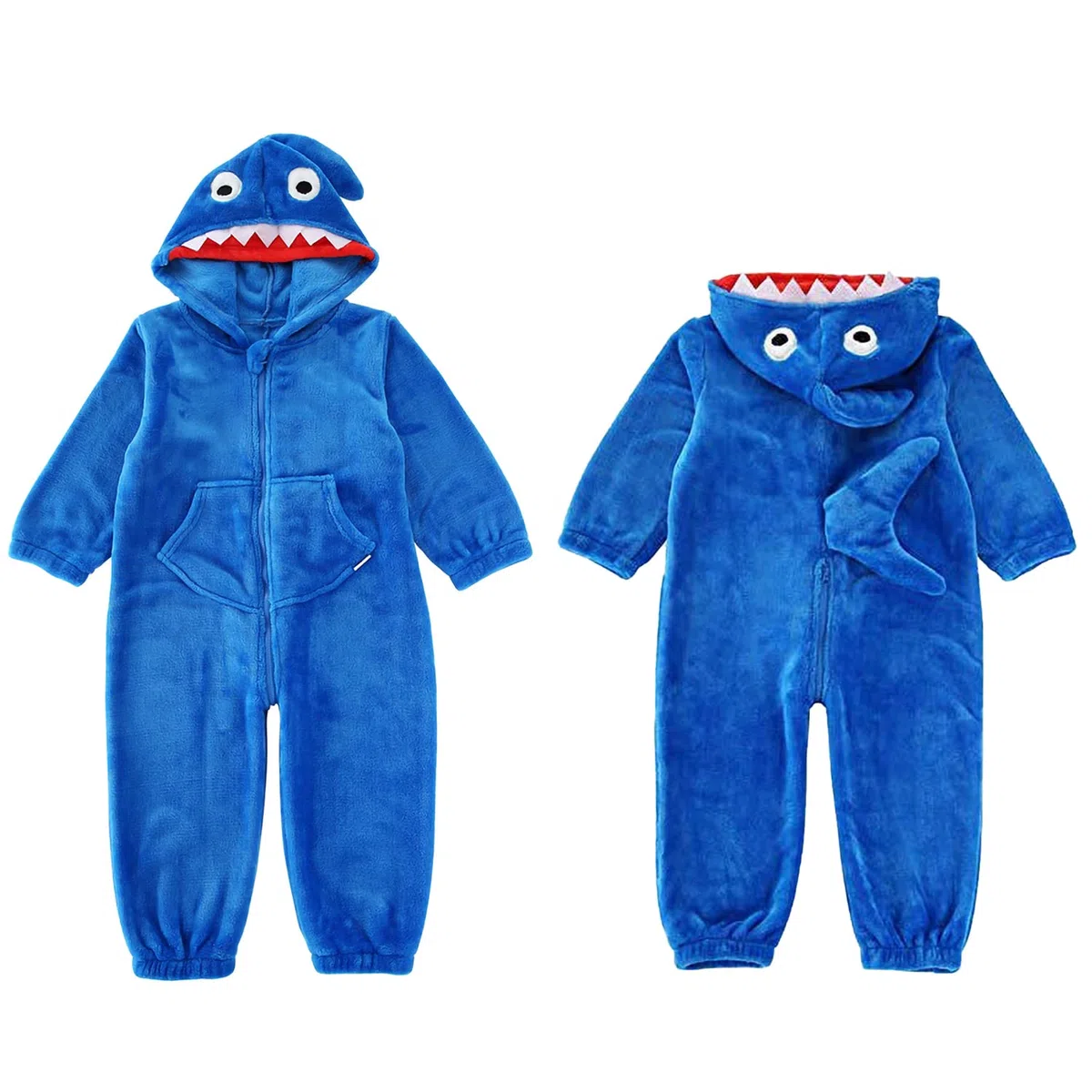 LOLANTA Disfraz Tiburón Niño,Buzo de Peluche con Capucha, Azul, 4-6 años, Talla M