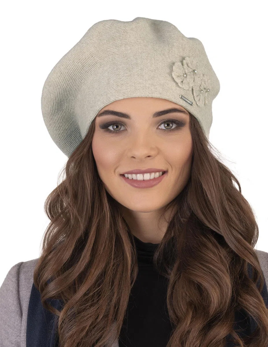 Vivisence Boina De Otoño Invierno para Mujer Elegante para Damas con Forro Cálido Y Detalles Florales Hecho De Lana Acrílica para Días Fríos En Ajuste Estilo Clásico 7006