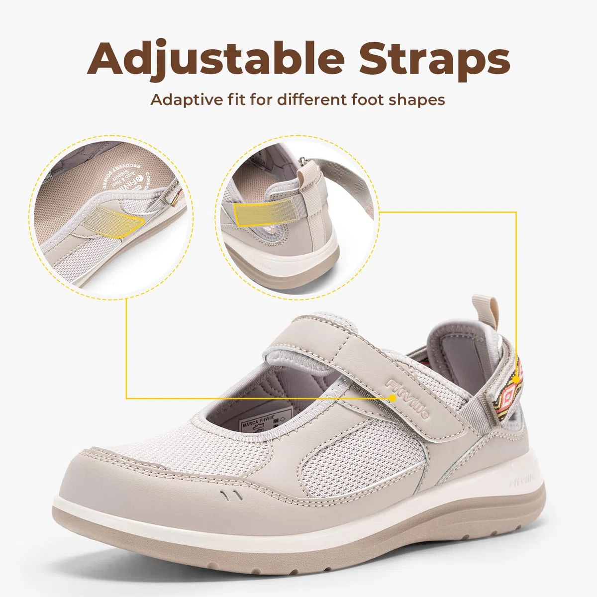 FitVille Sandalias Mary Jane Mujer Ancho Extra Zapatos de Verano Cierre Ajustable Transpirables