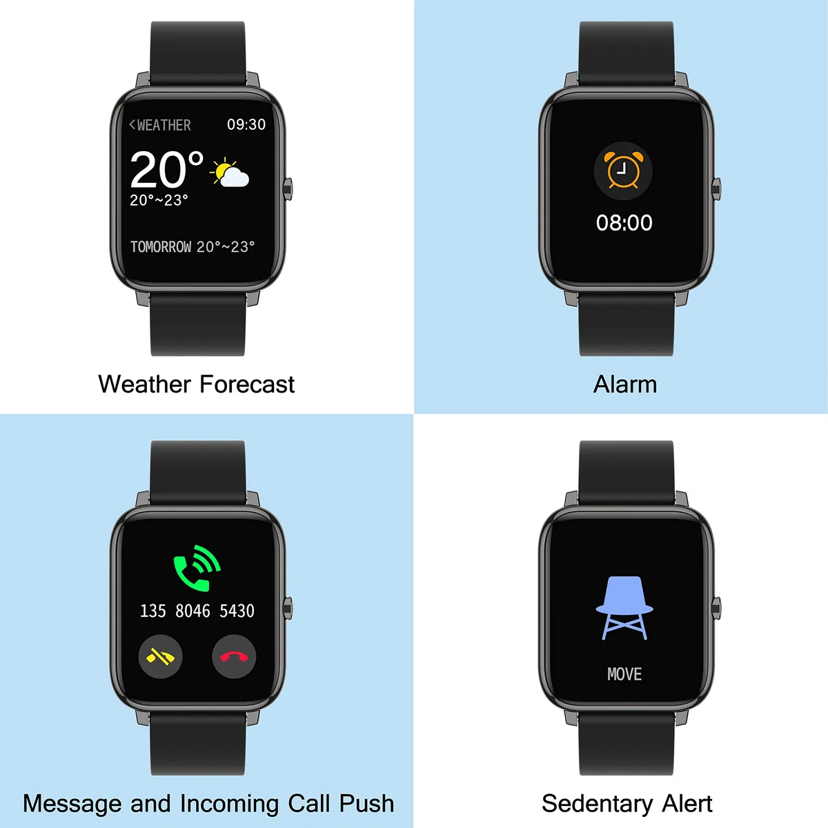 Popglory Smartwatch Recibir Whatsapp y Notificación Llamadas, Reloj Inteligente Mujer Presión Arterial Oxígeno Sanguíneo Ritmo Cardíaco, Pulsera Actividad Hombre Mujer para Android iOS