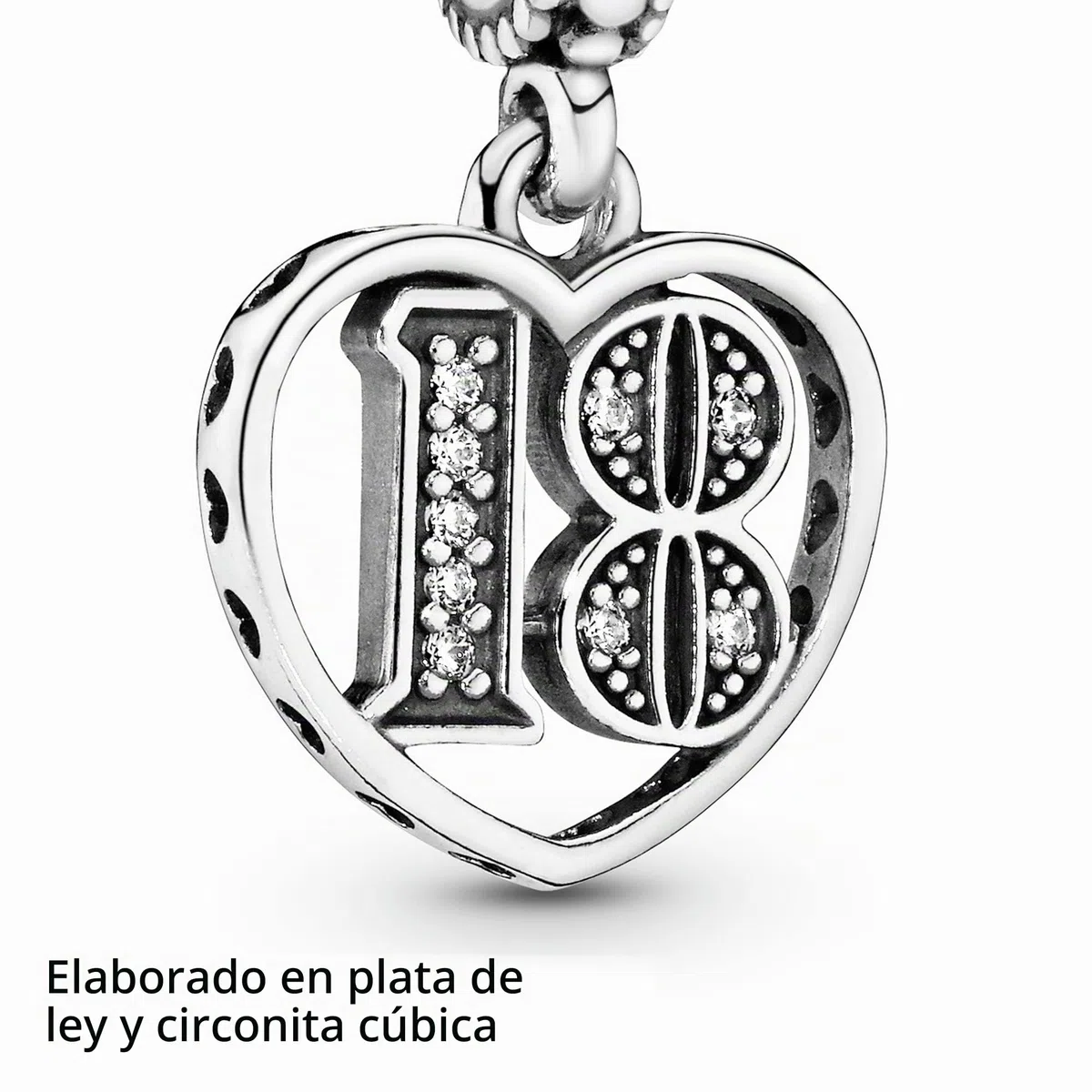 Pandora Jewelry - Abalorio de circonita cúbica de 18 años de amor en plata de ley