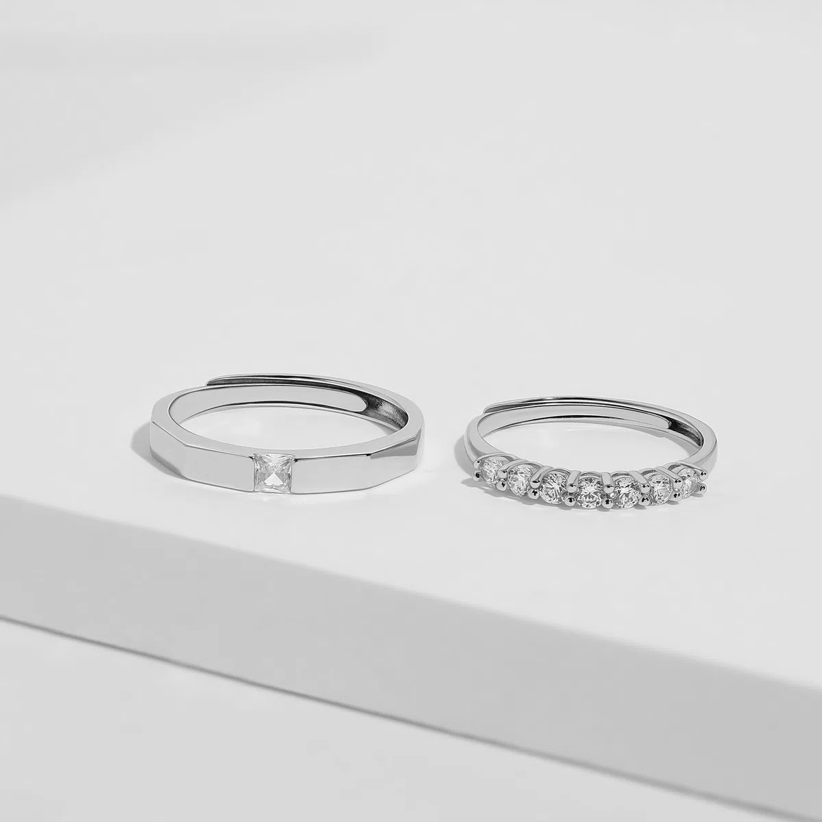 Meissa Anillos de Compromiso Boda Plata Ley 925 Ajustables Plata Esterlina Juego de Dos