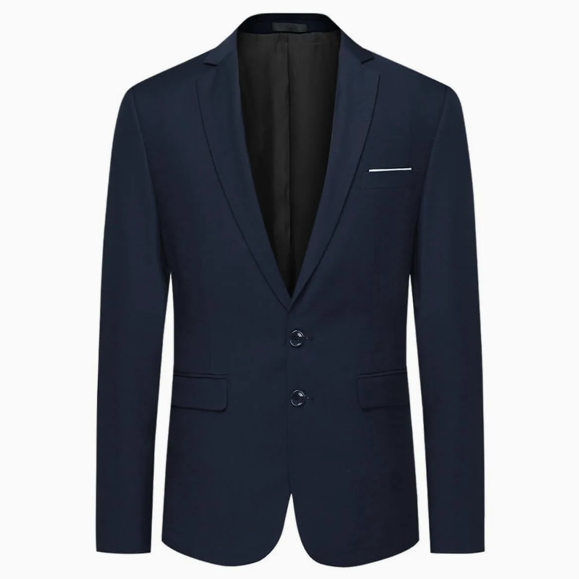 Chaqueta de traje para hombre, fina, clásica, con dos botones Tuxedo Formal para boda, azul marino