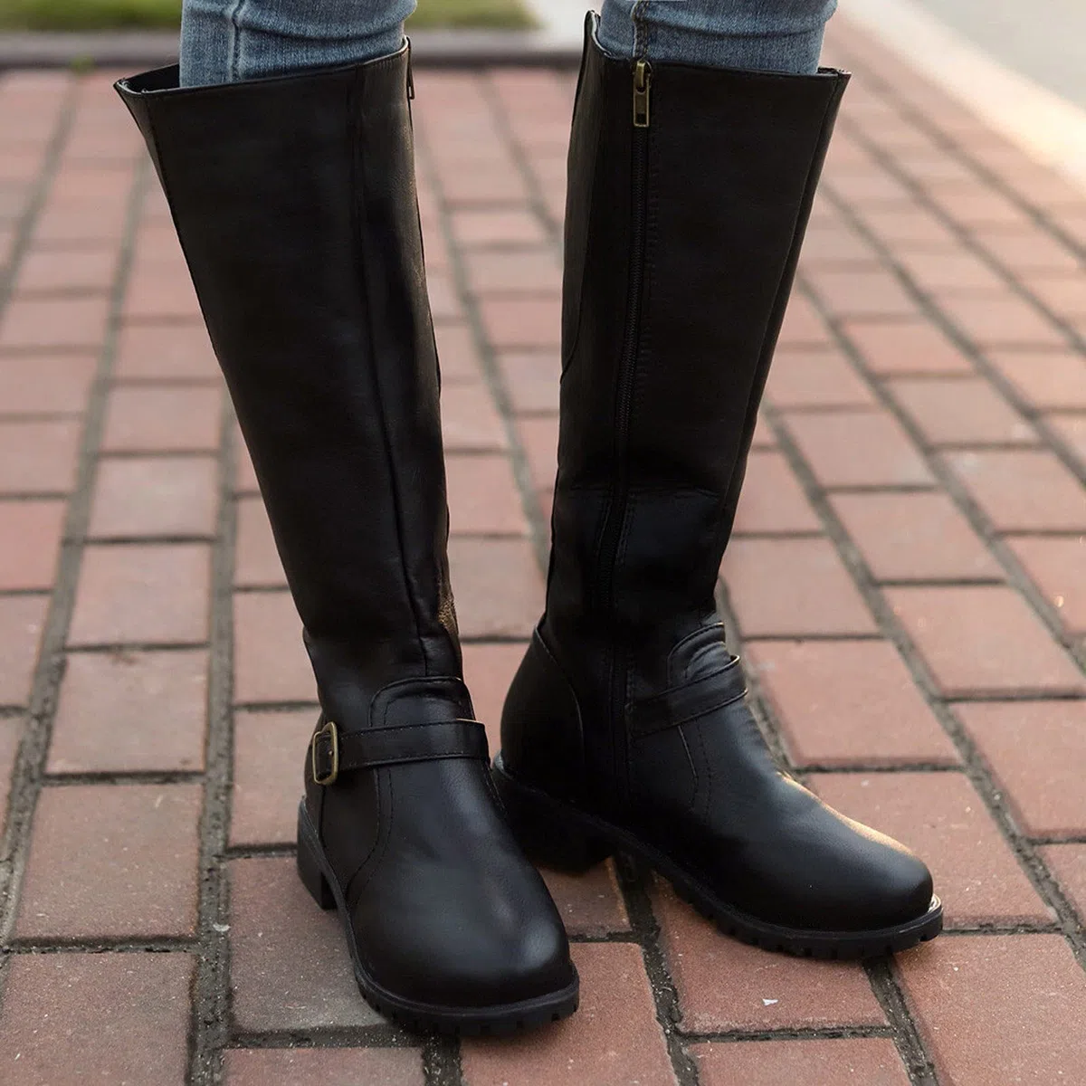 Botas de Mujer Bota Cana Alta con Tacon Ancho, Altura Media Cierre Cremallera Acabado en Antelina Look Casual o Fiesta zapatos
