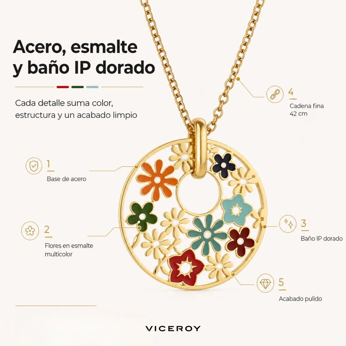 Viceroy Colgante Kiss para Mujer de Acero Inoxidable con Baño en Tono Dorado - Diseño Multicolor - Joya Femenina Ideal para Regalo Día de la Madre