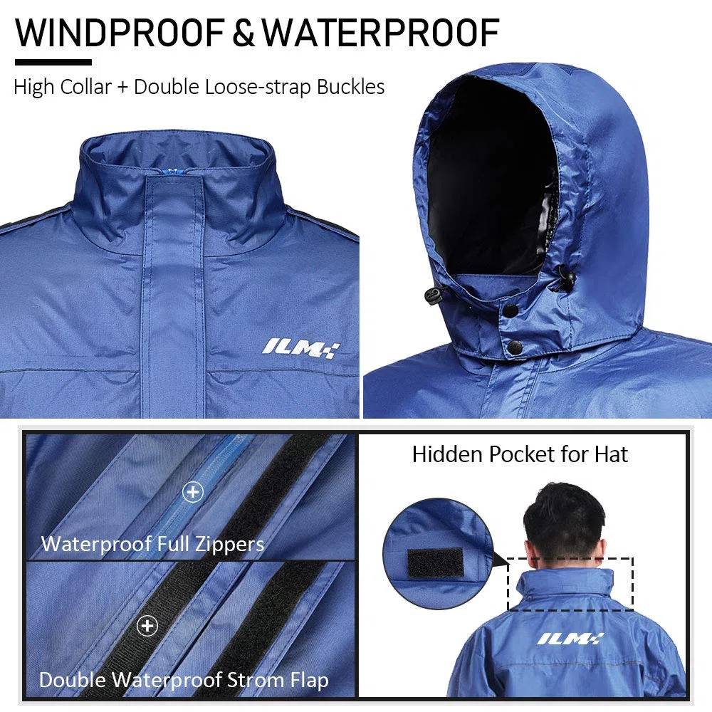 ILM Chubasquero Moto Impermeable Hombre-Traje de Lluvia Resistente al Desgaste, 6 Bolsillos, Juego de 2 Piezas con chaqueta y pantalones