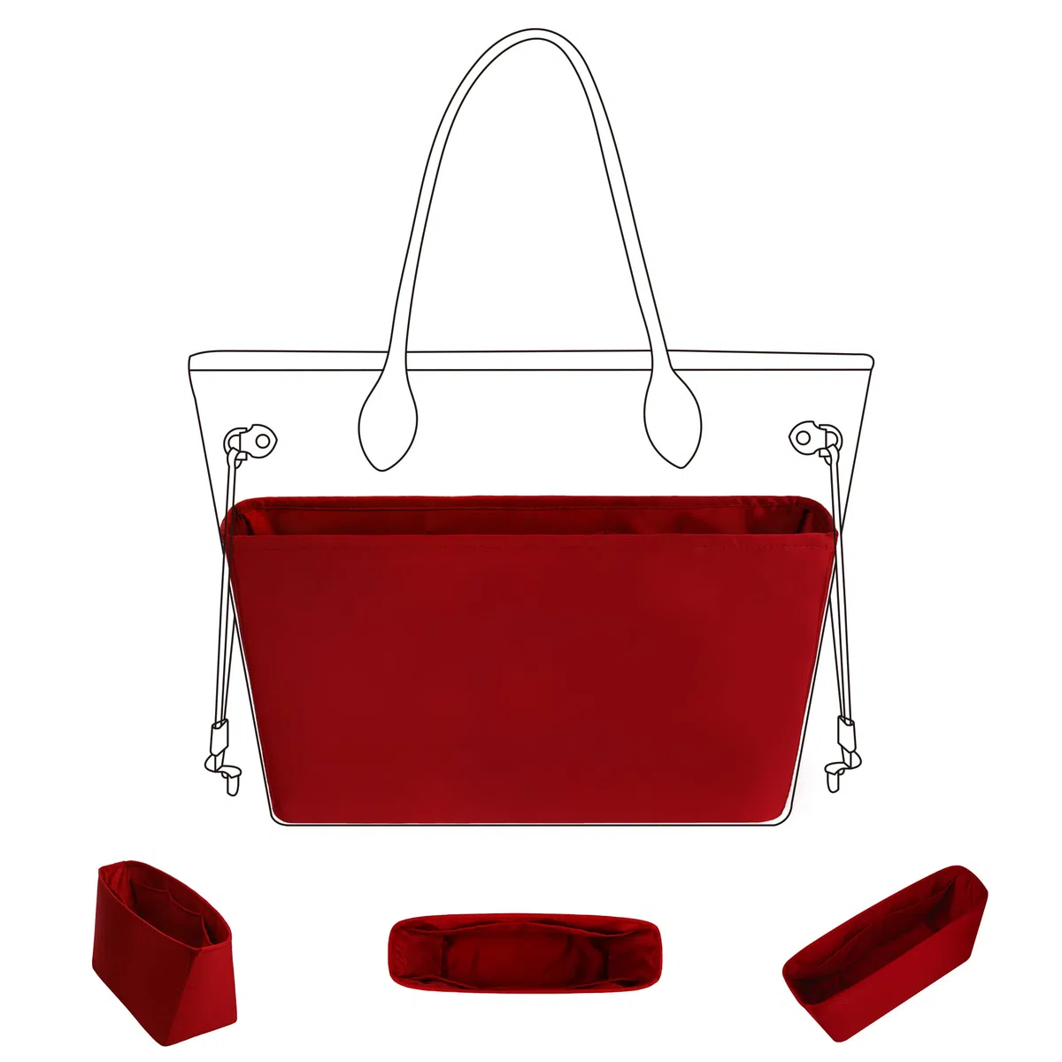 DGAZ Organizador de Bolso de Seda Premium, Inserto Ligero para Neverfull BB/PM/MM/GM, Forro Interior Elegante que Protege y Organiza (Rouge casaque, MM)