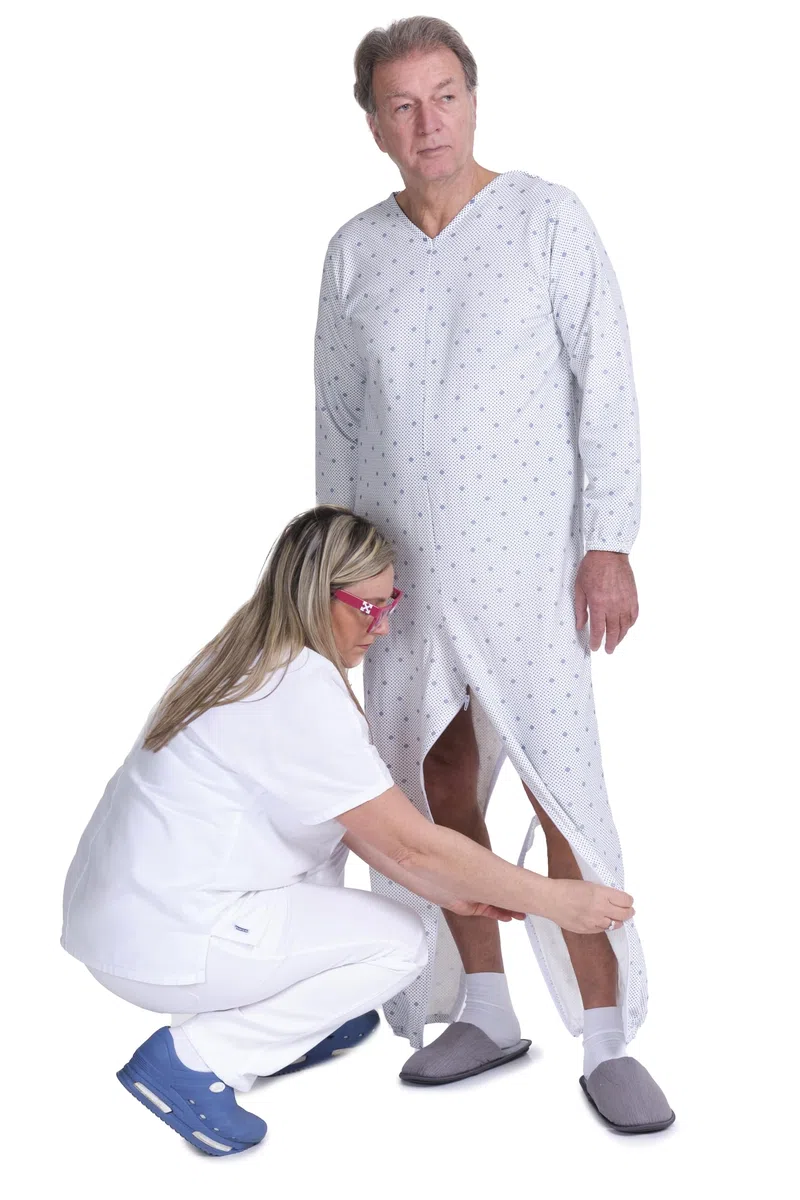 FERRUCCI COMFORT Pijama de algodón fresco para ancianos, manga larga, cierre de espalda e interior de pierna, incontinencia, Alzheimer, fabricado en Italia