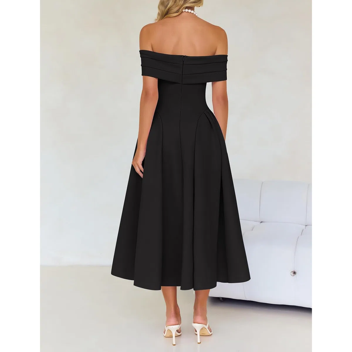 Vestido de Cóctel para Mujer Maxi Vestido Sexy Hombros Descubiertos Elegante Vestidos Largo Formal Línea A Vestidos Vintage de Noche Fiesta Rockabilly Swing para Invitada Boda Club
