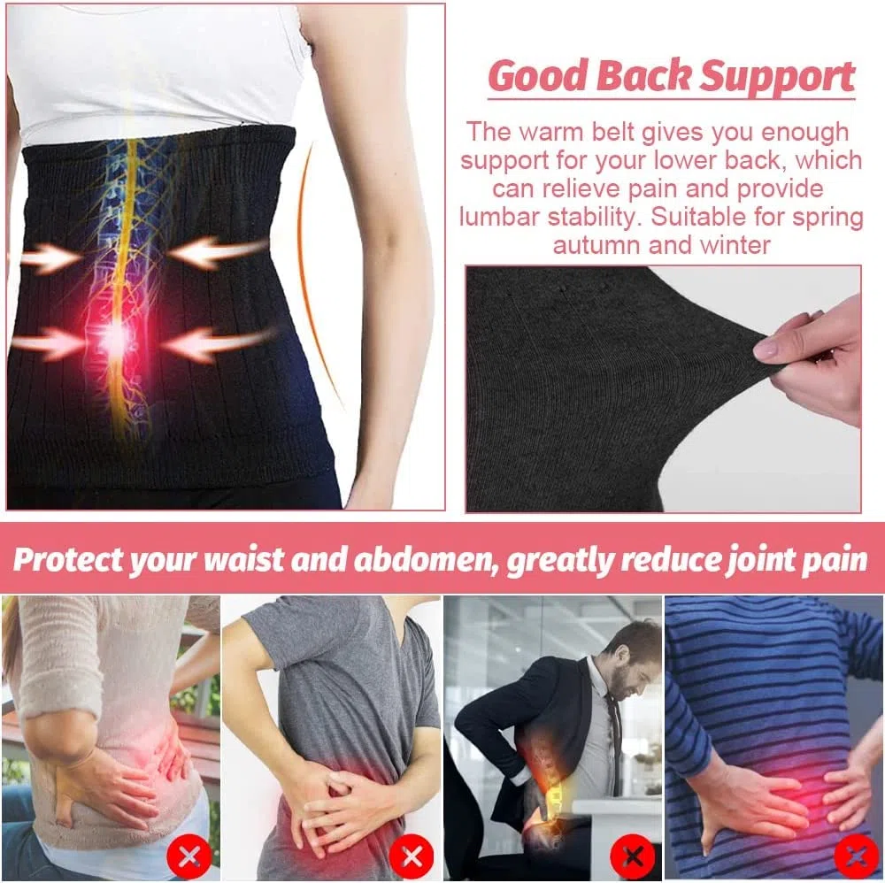 Faja Lumbar para Mujer para Invierno, Calentador Lumbar de Lana Suave y Elástico Faja de Calor para Proteger del Frío la Zona Lumbar y del Abdomen Calentador de Cintura para Mujer, Negro