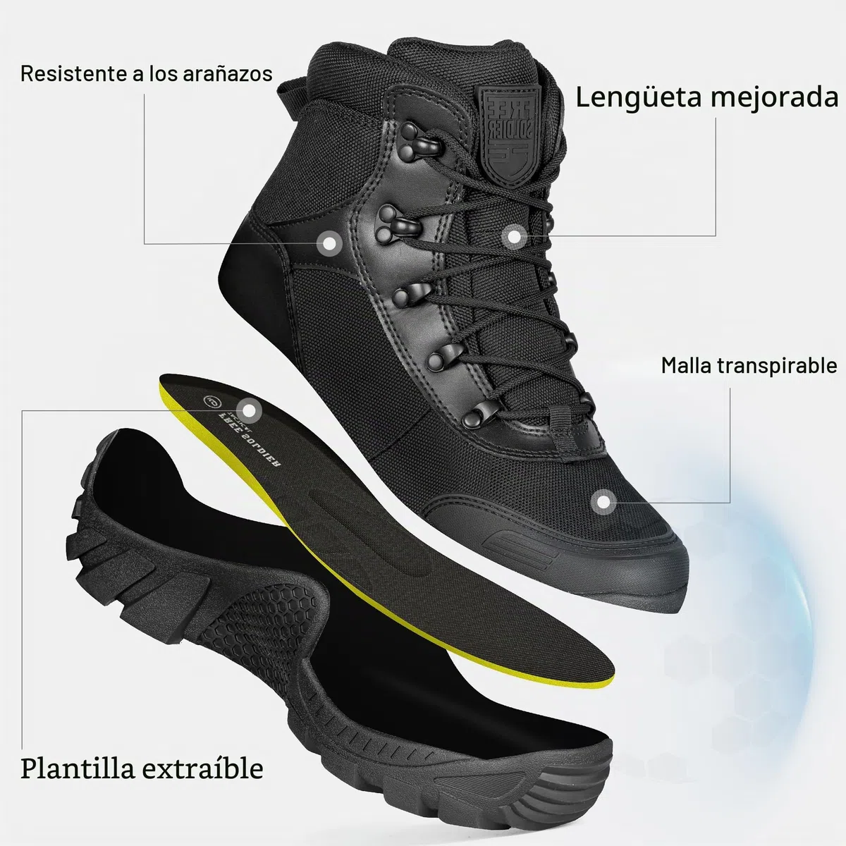 FREE SOLDIER Botas de Caza para Hombres Medio Alto Zapatos Botas Militares de Combate de Tiro Alto con Cordones Ligeros para Todo Terreno para Montaña Trekking