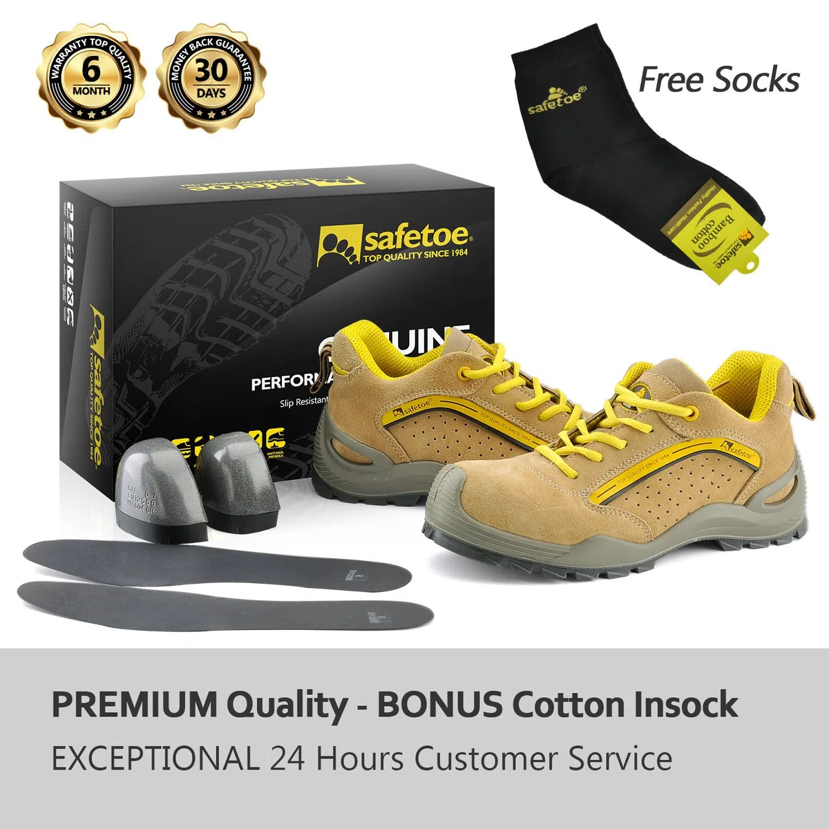 Safetoe Zapatos de Seguridad 7296YN Botas de Cuero Transpirable Punta de Acero Ligeros