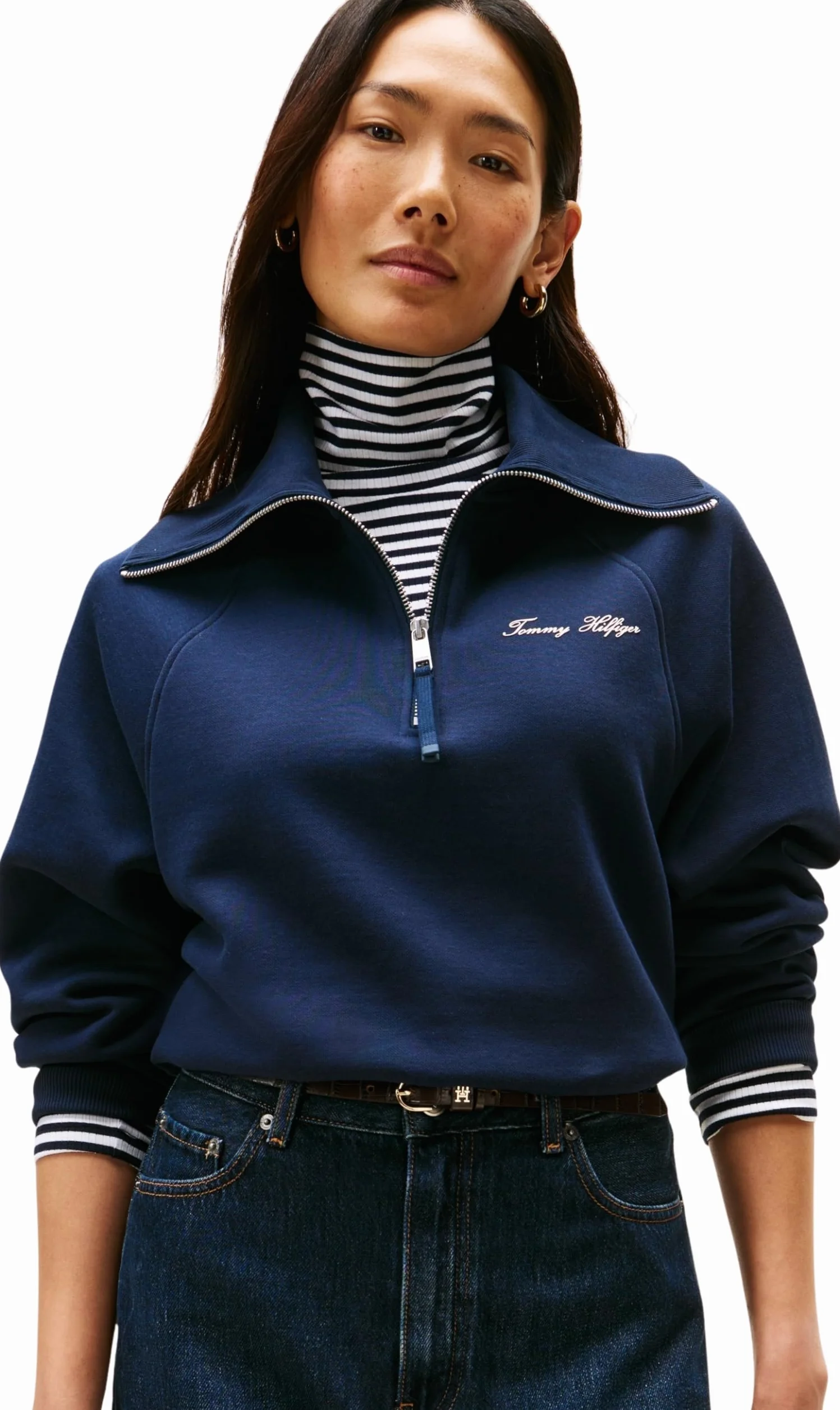 Tommy Hilfiger Sudadera con Cremallera Mujer Classic Script Fleece Media Cremallera