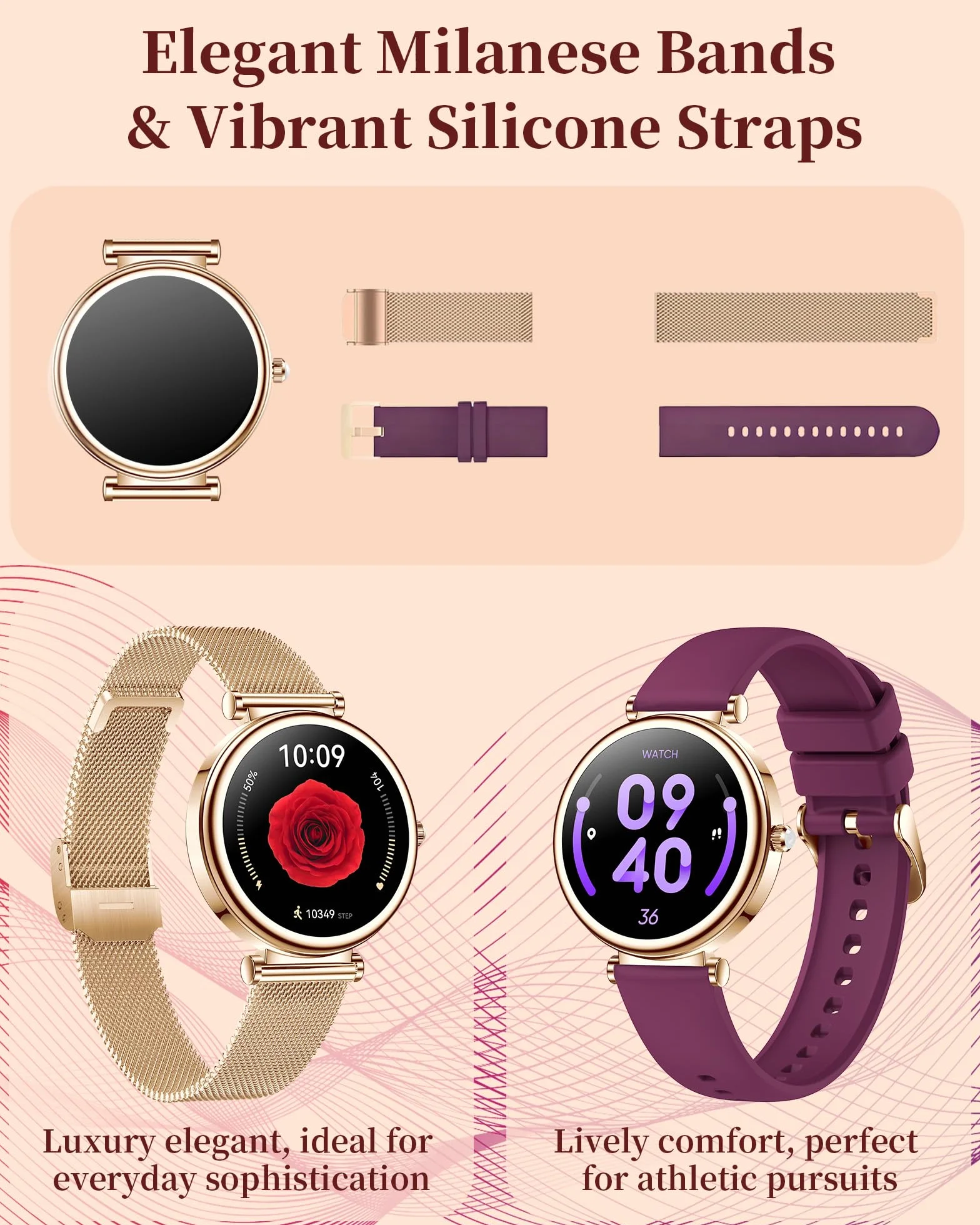 Reloj Inteligente para Mujer, Pantalla Táctil HD de 1,3 Pulgadas IP68 Resistente al Agua, Deportivo Smartwatch con Monitor de Ritmo Cardíaco, Podómetro, Oxímetro para Android iOS, Regalo