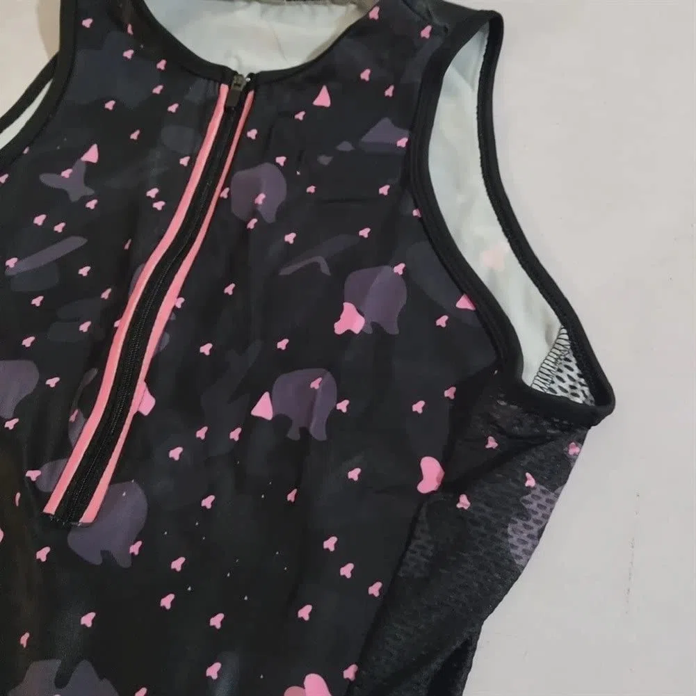 CYTSH Triatlón de Mujer Traje Traje de Ciclismo Traje sin Mangas Bike Body con Bolsillos Gel 9D Almohadilla MTB Traje de Uniforme de Equipo